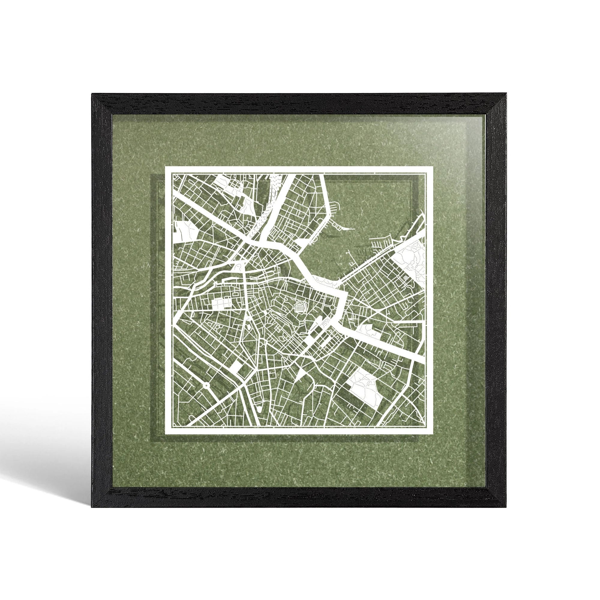 o3designstudio Geneva Paper cut map framed 9 inch White map Black frame map art 22MF3059BW