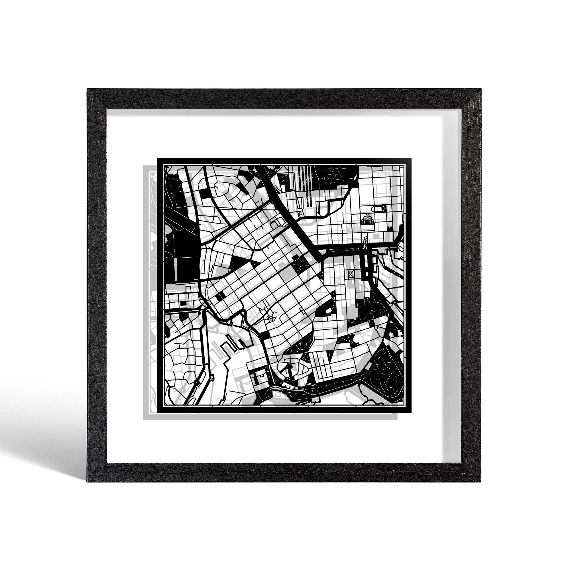 o3designstudio Helsinki Paper cut map framed 9 inch Black map Black frame map art 22MF3048BB