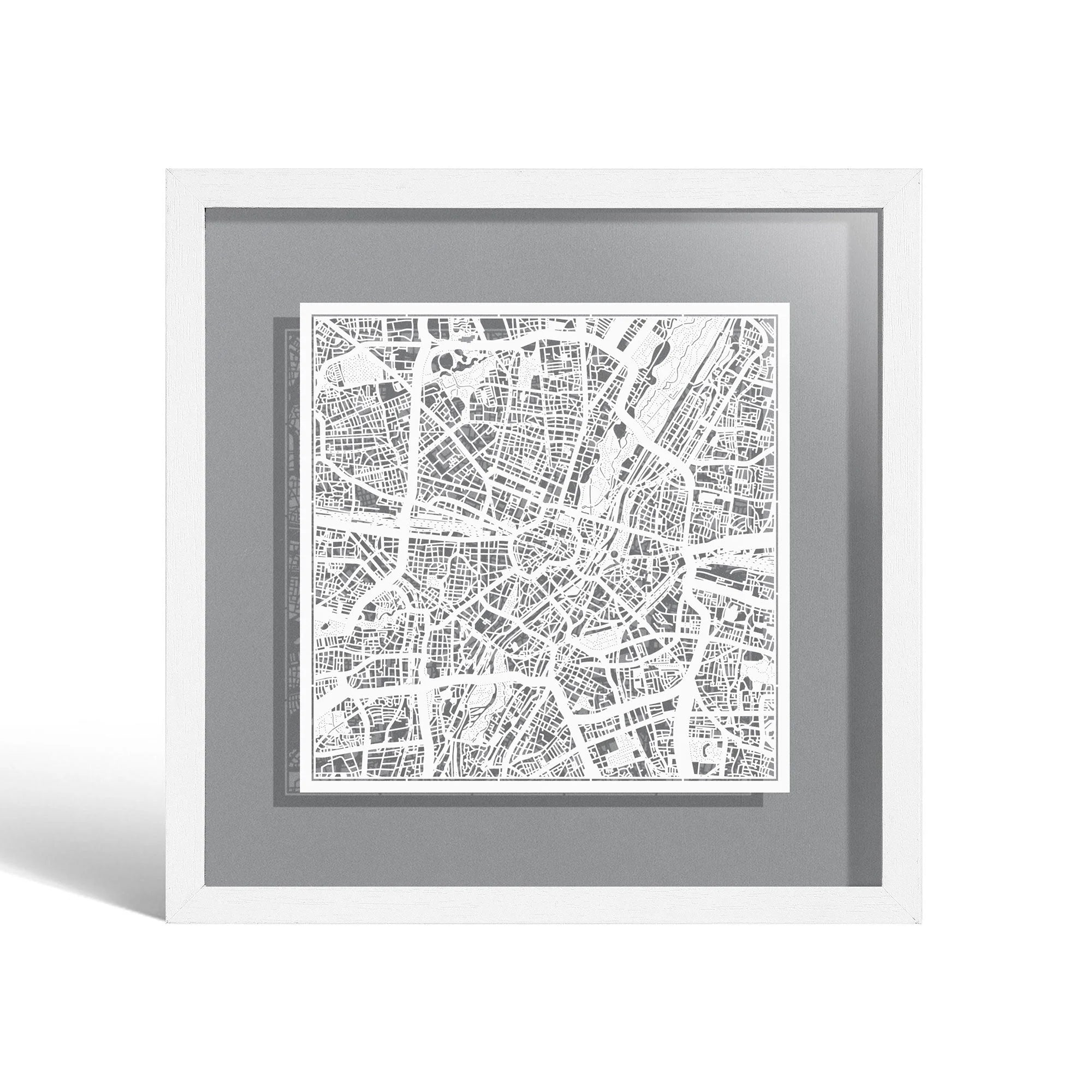 o3designstudio Munich Paper cut map framed 9 inch White map White frame map art 22MF3017WW