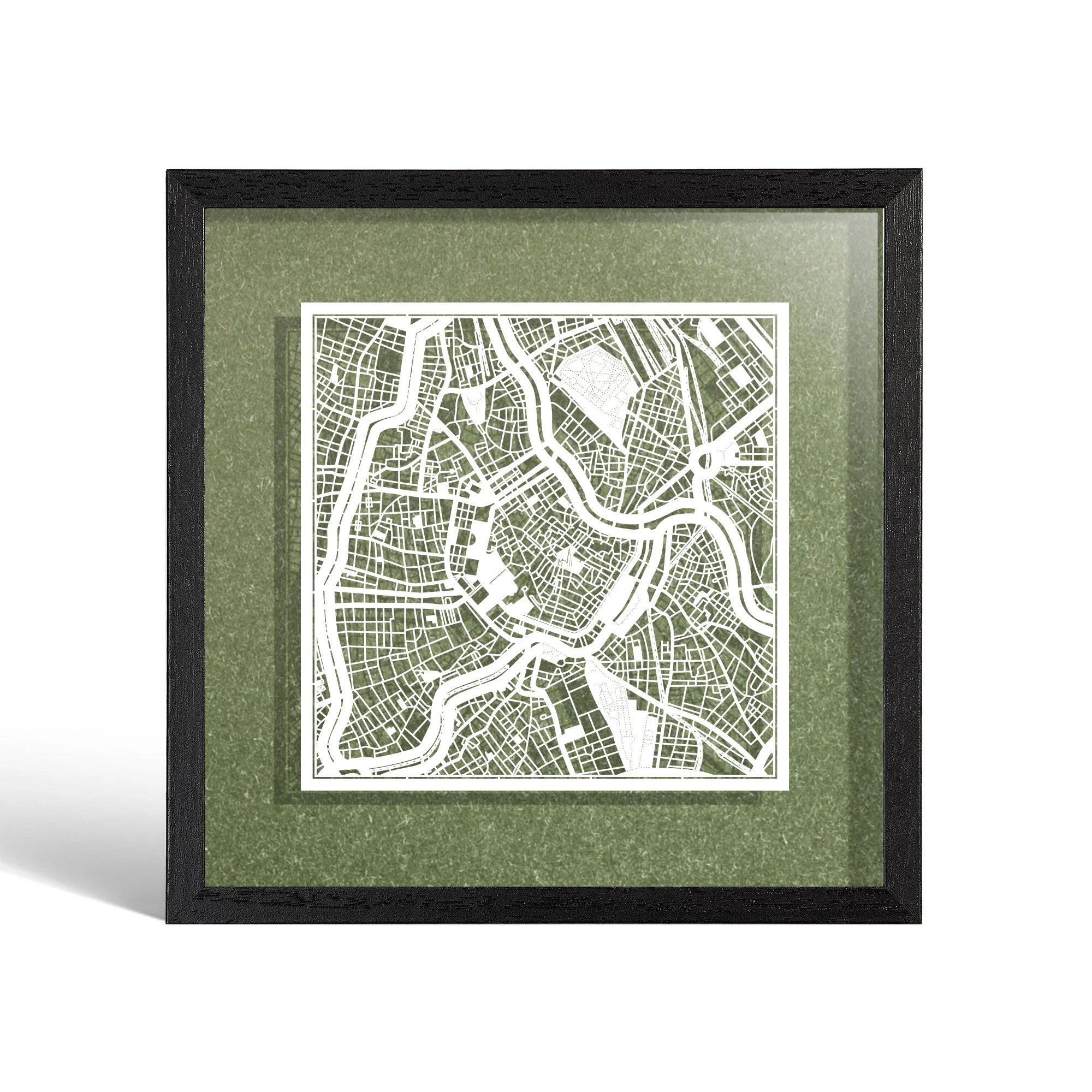 o3designstudio Vienna Paper cut map framed 9 inch White map Black frame map art 22MF3006BW