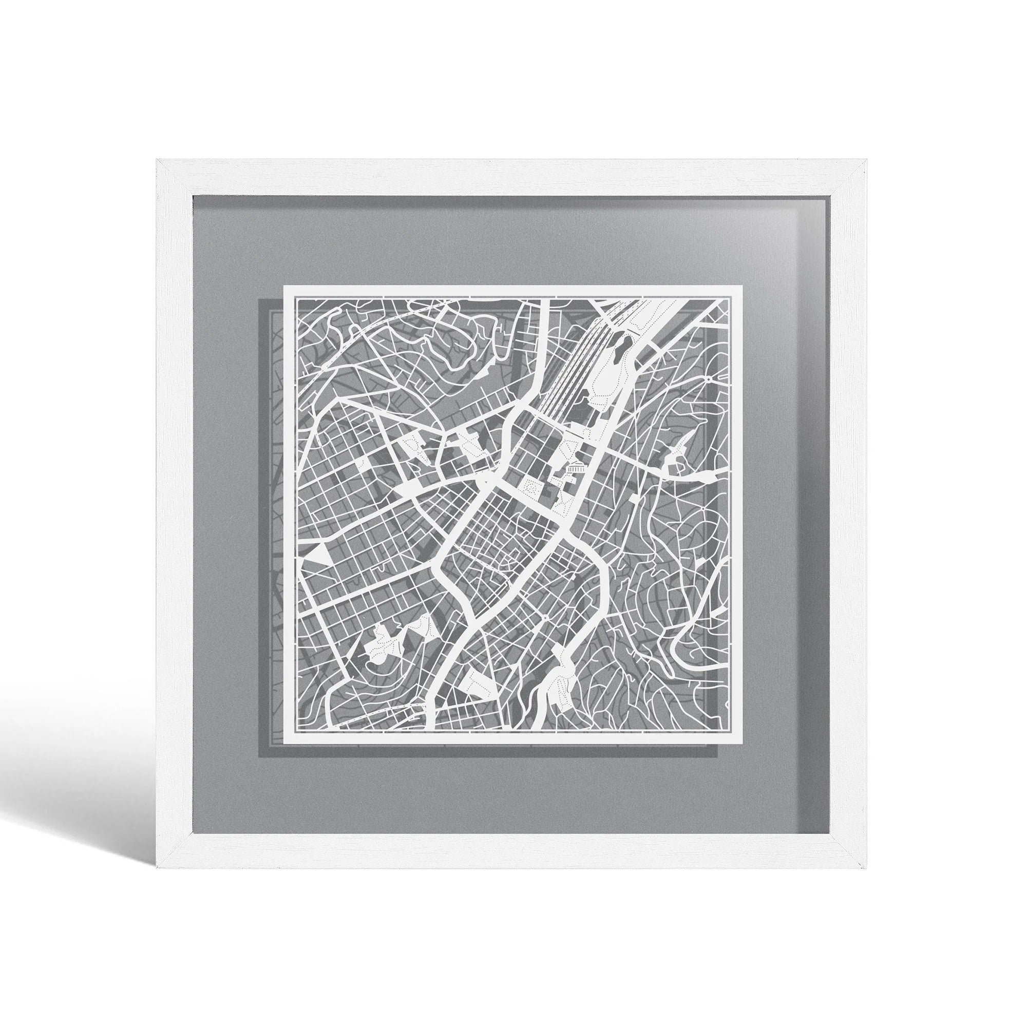 o3designstudio Stuttgart Paper cut map framed 9 inch White map White frame map art 22MF3026WW