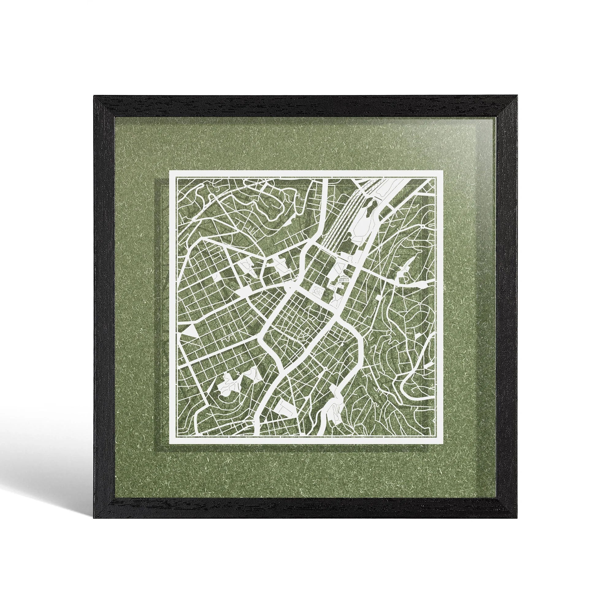 o3designstudio Stuttgart Paper cut map framed 9 inch White map Black frame map art 22MF3026BW