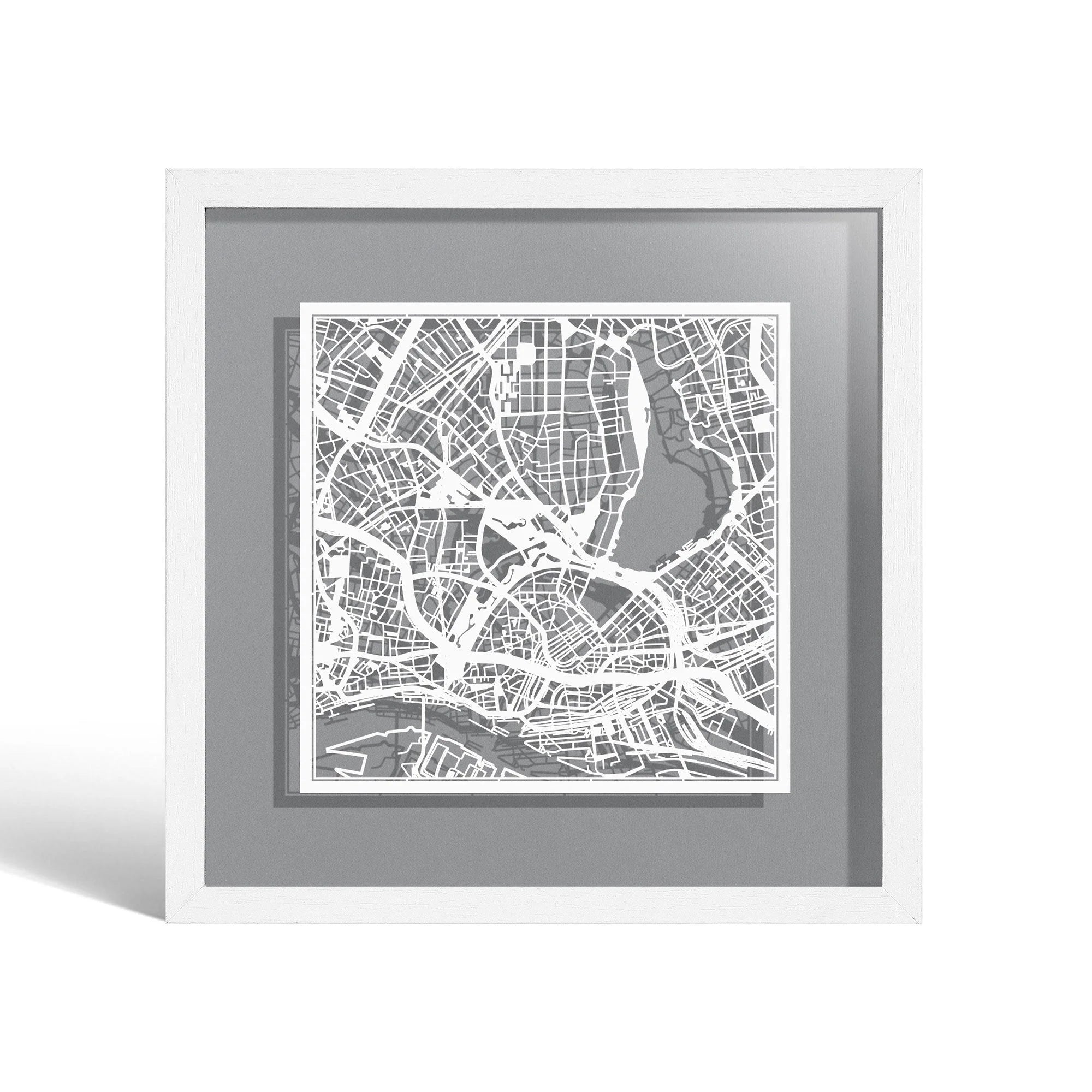 o3designstudio Hamburg Paper cut map framed 9 inch White map White frame map art 22MF3014WW