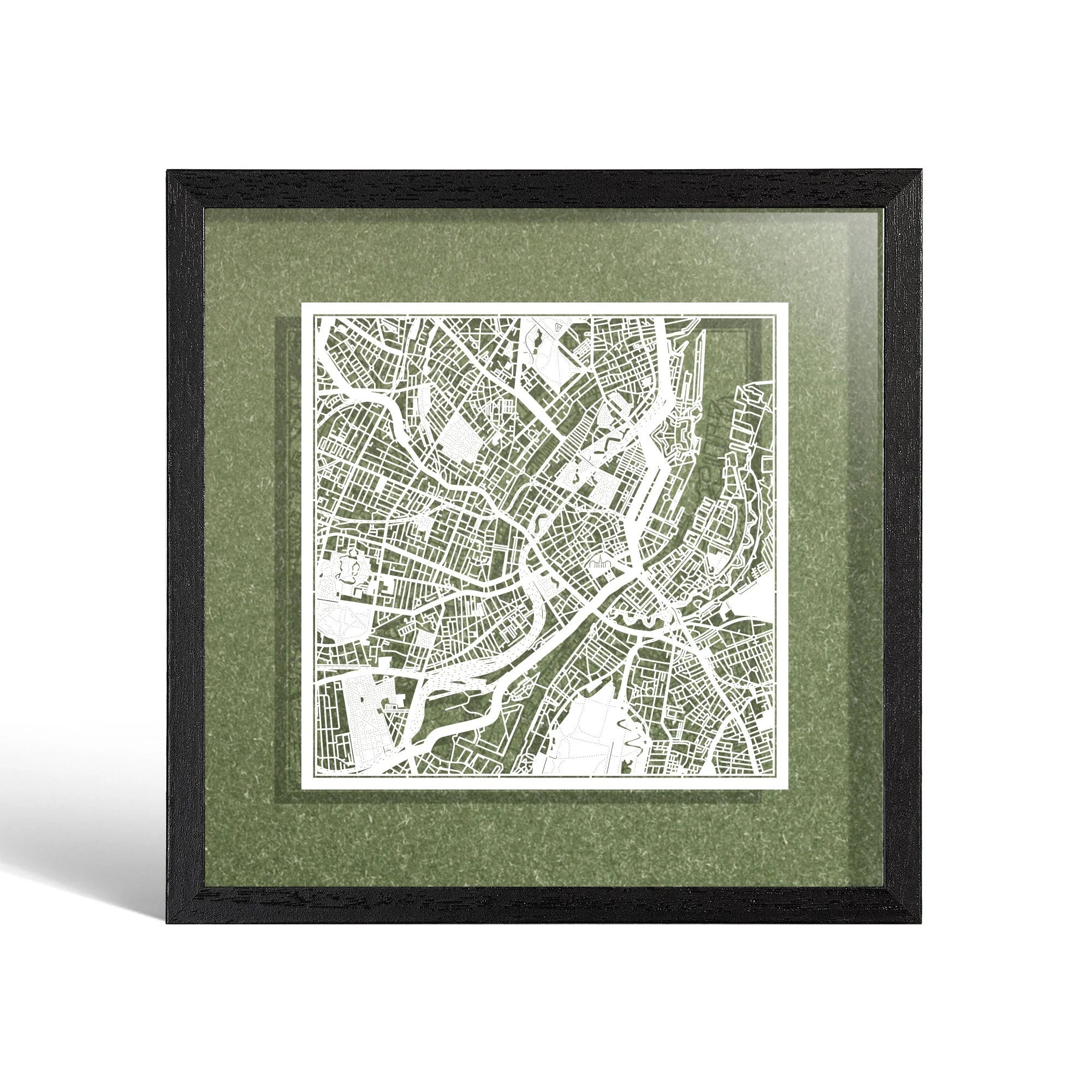 o3designstudio Copenhagen Paper cut map framed 9 inch White map Black frame map art 22MF3015BW