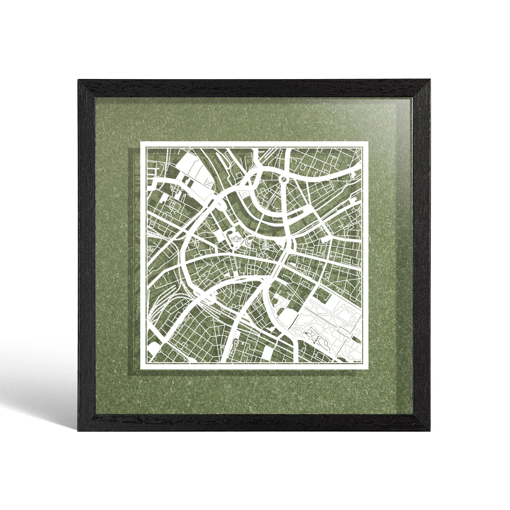 o3designstudio Dresden Paper cut map framed 9 inch White map Black frame map art 22MF3030BW