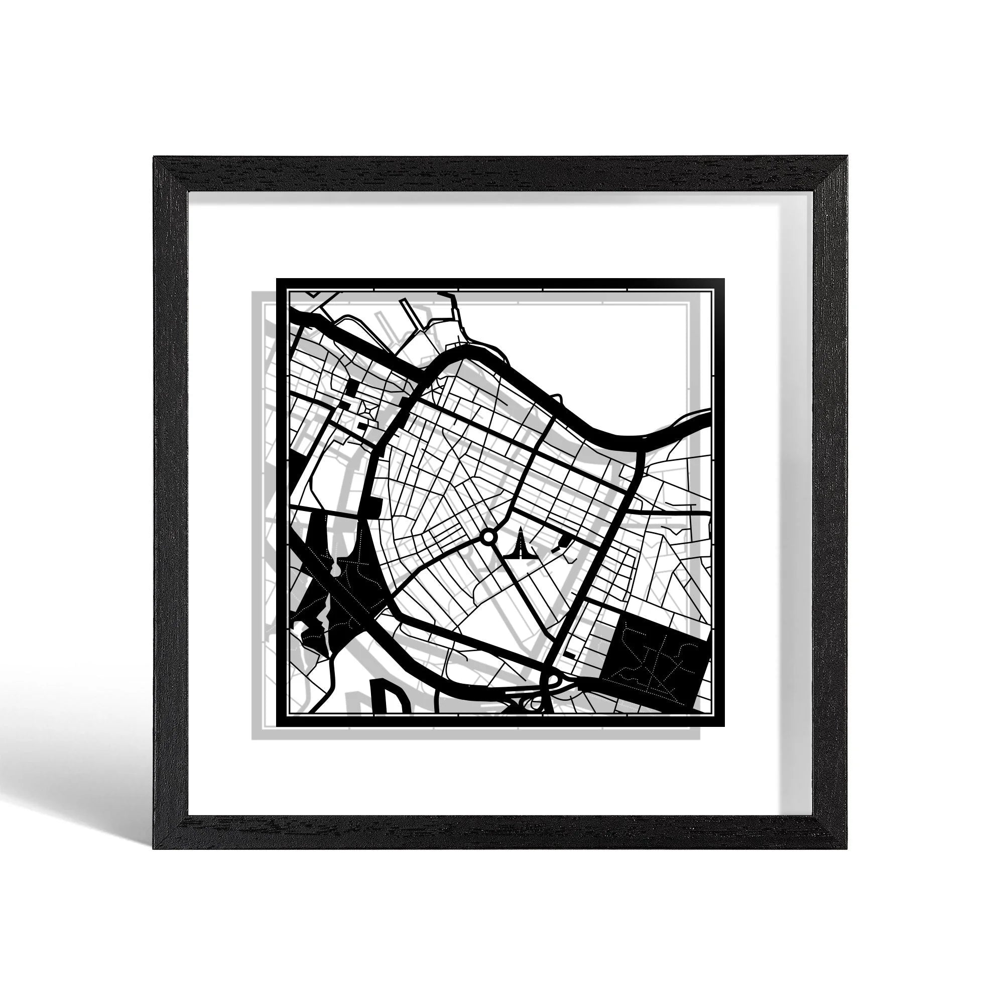 o3designstudio Reykjavik Paper cut map framed 9 inch Black map Black frame map art 22MF3043BB