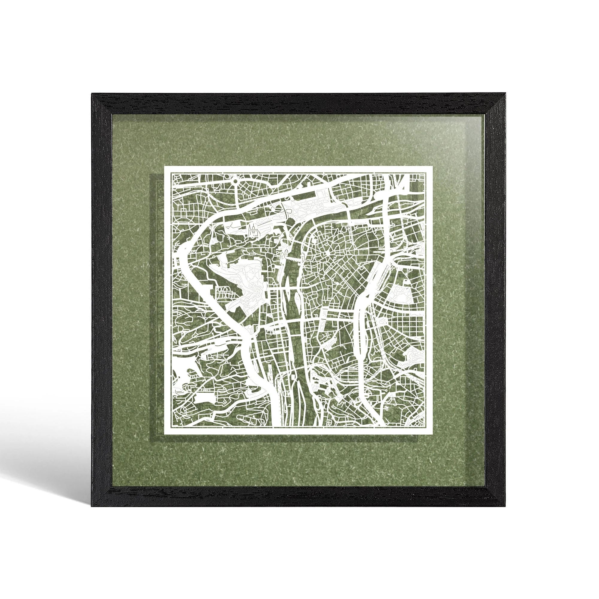o3designstudio Prague Paper cut map framed 9 inch White map Black frame map art 22MF3013BW