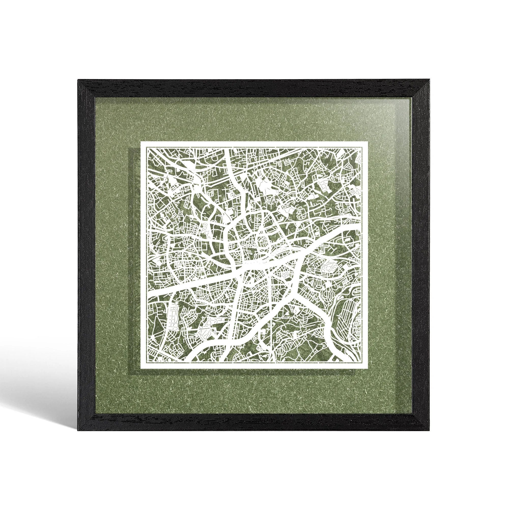o3designstudio Essen Paper cut map framed 9 inch White map Black frame map art 22MF3063BW