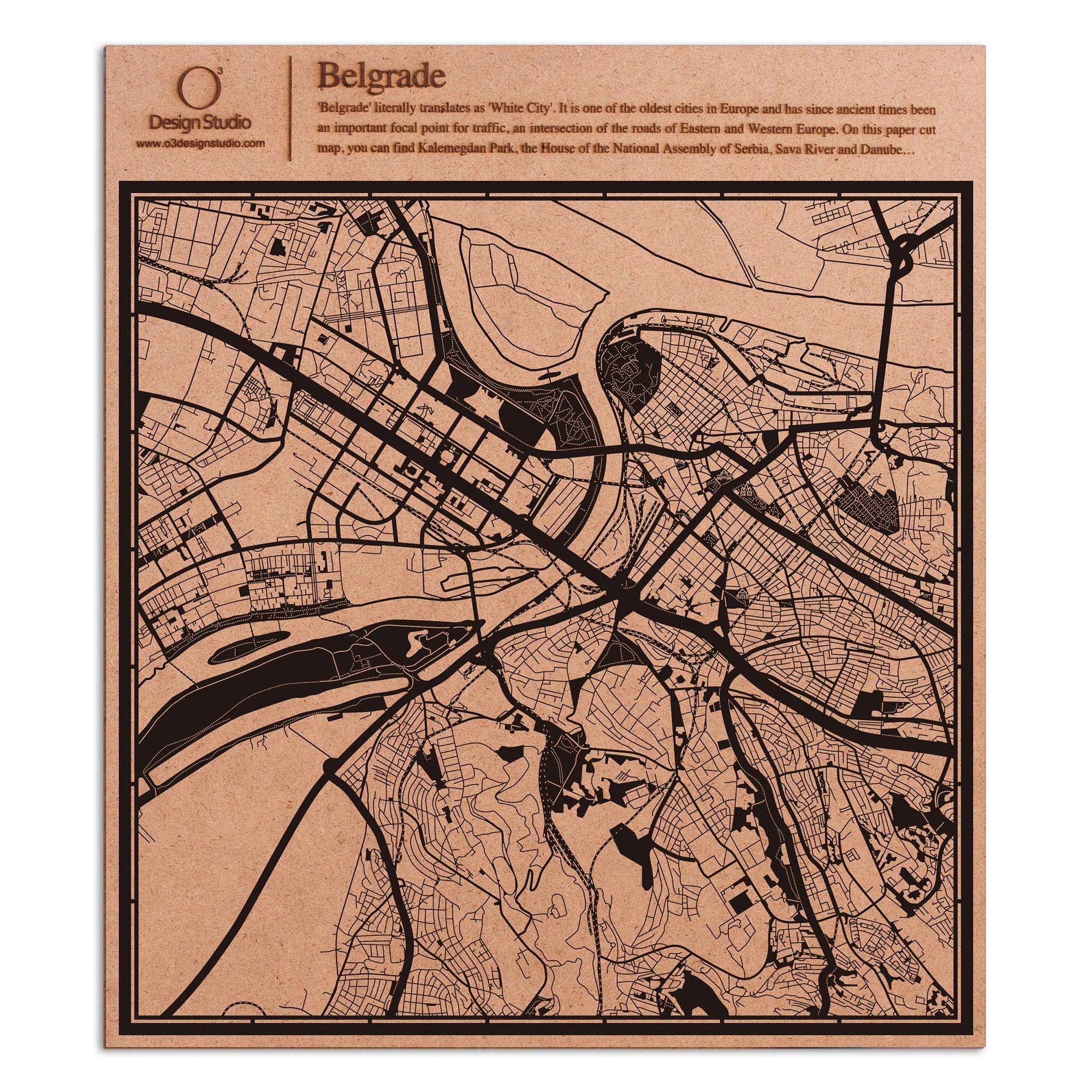 o3designstudio paper cut map Belgrade Black map art MU3023B