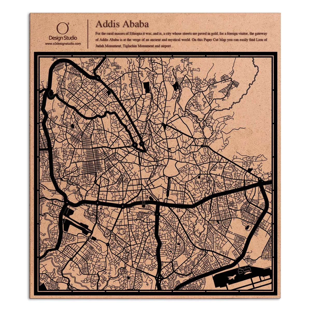 o3designstudio paper cut map Addis Ababa Black map art MU4003B