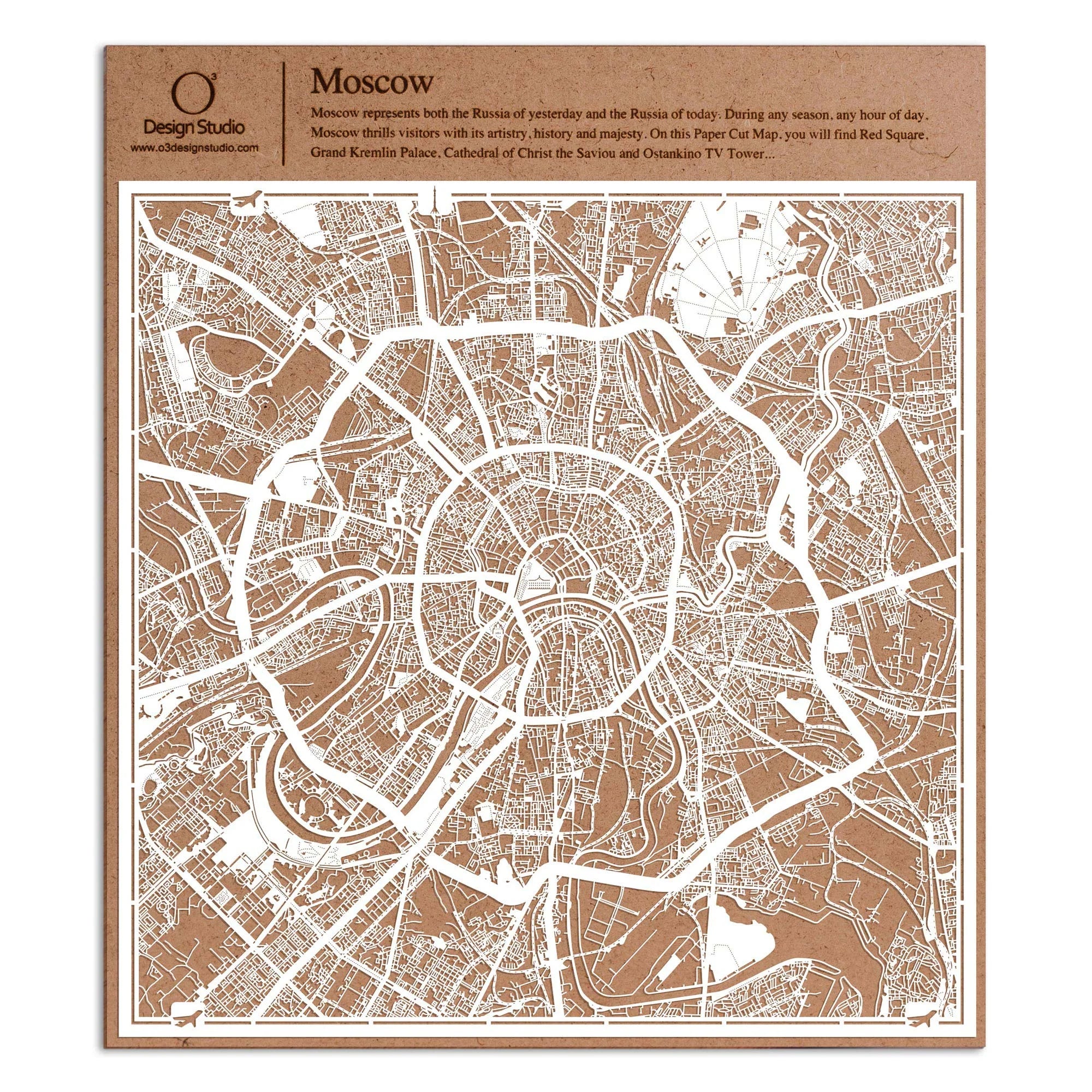 o3designstudio paper cut map Moscow White map art MU3010W