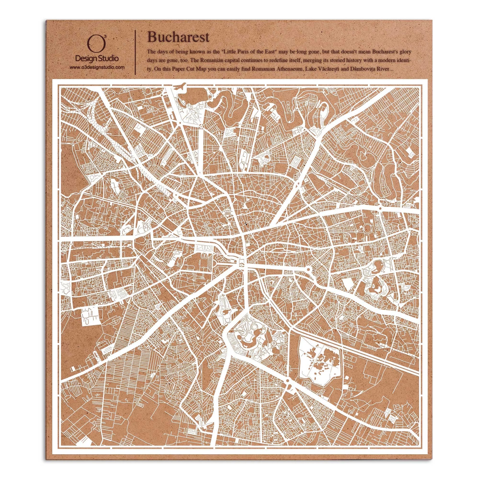 o3designstudio paper cut map Bucharest White map art MU3038W
