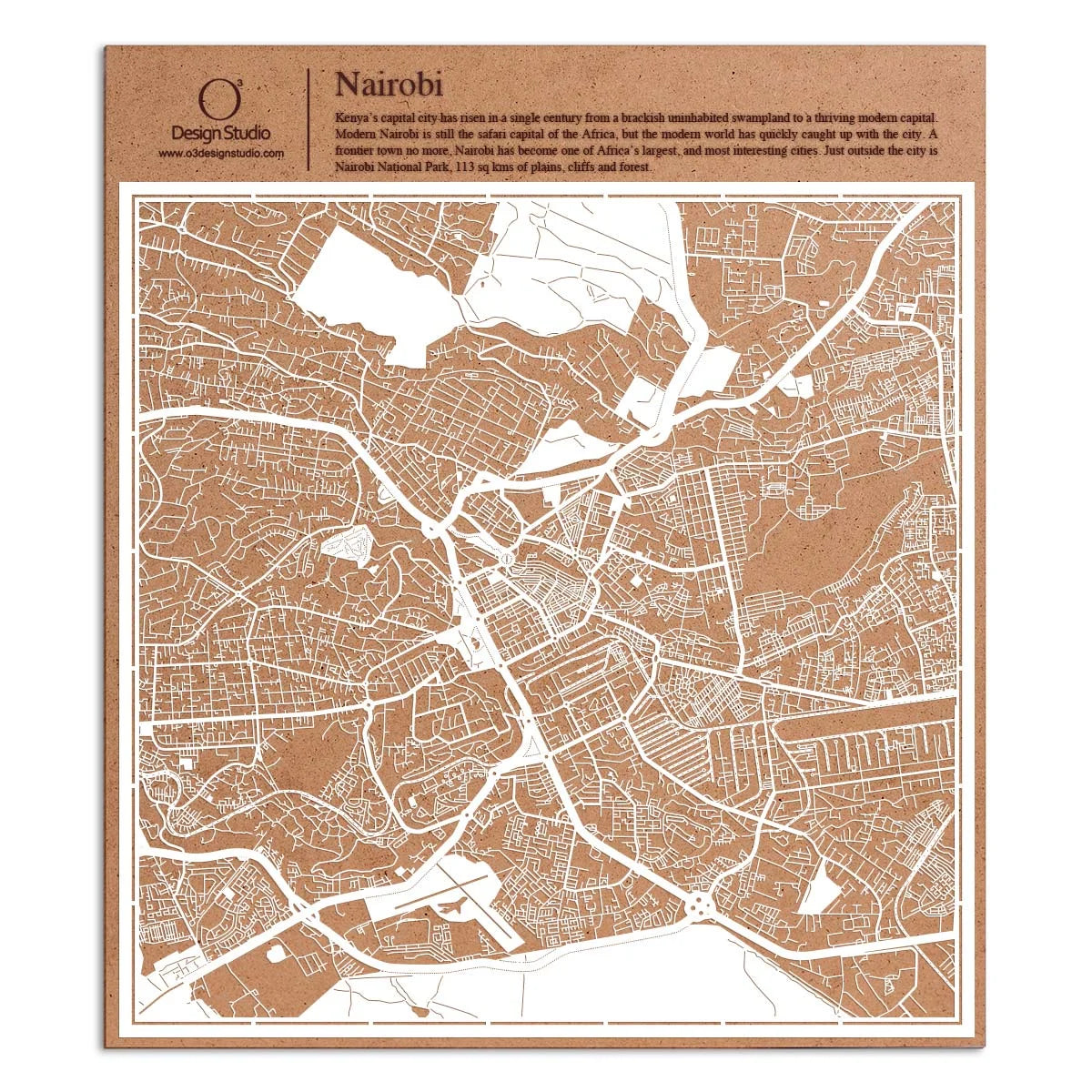 o3designstudio paper cut map Nairobi White map art MU4004W