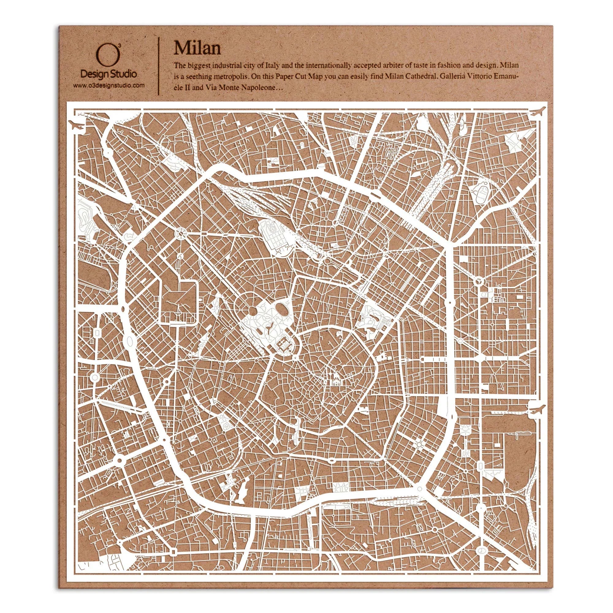 o3designstudio paper cut map Milan White map art MU3009W