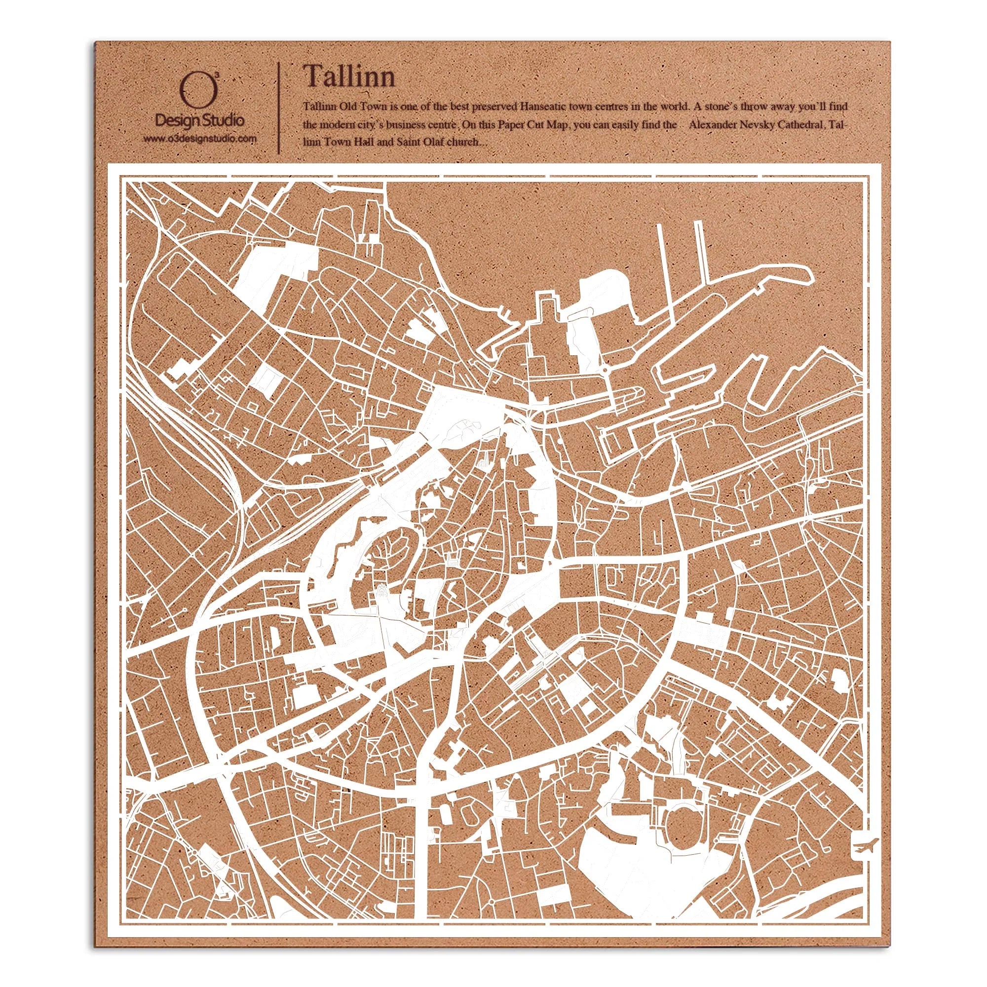 o3designstudio paper cut map Tallinn White map art MU3058W