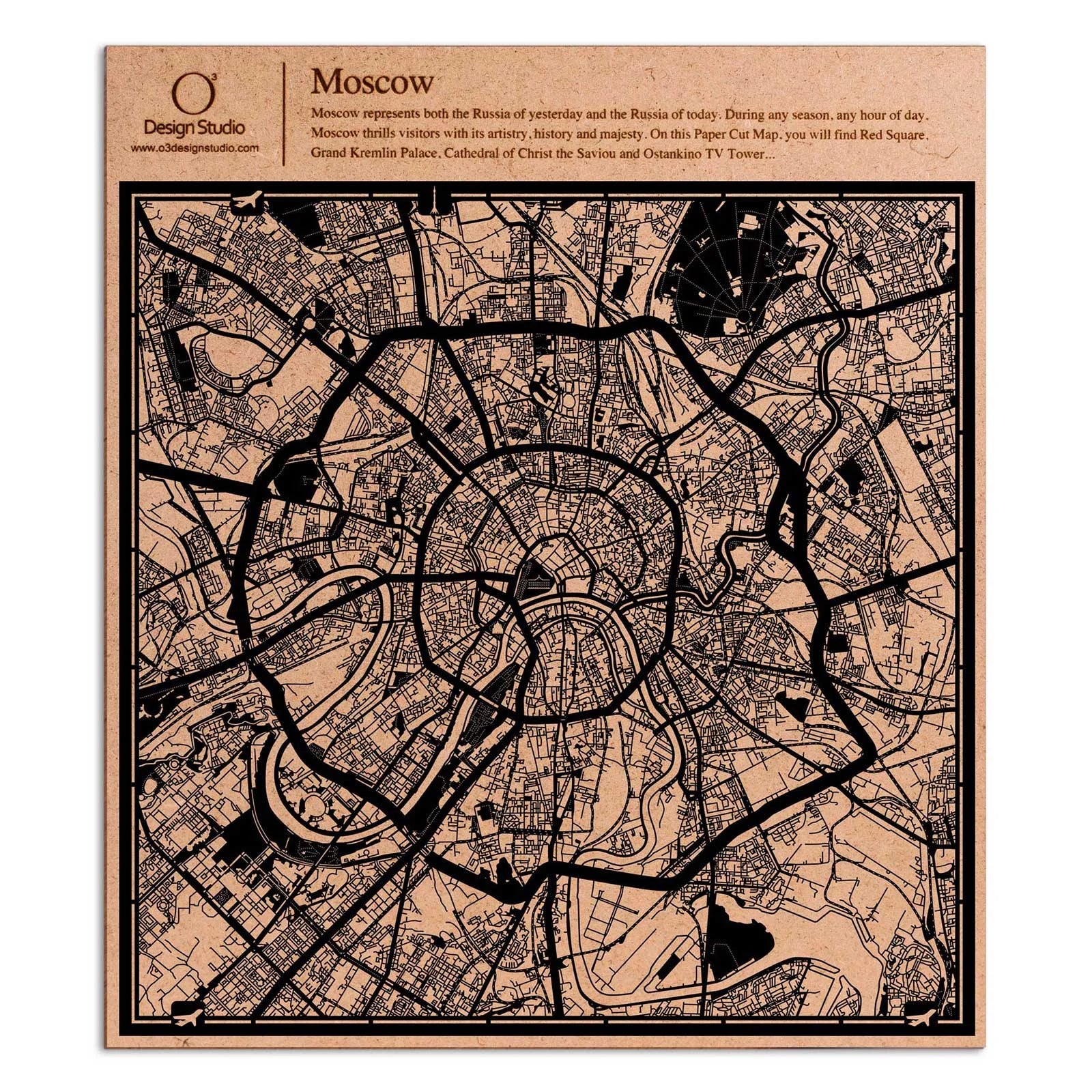 o3designstudio paper cut map Moscow Black map art MU3010B
