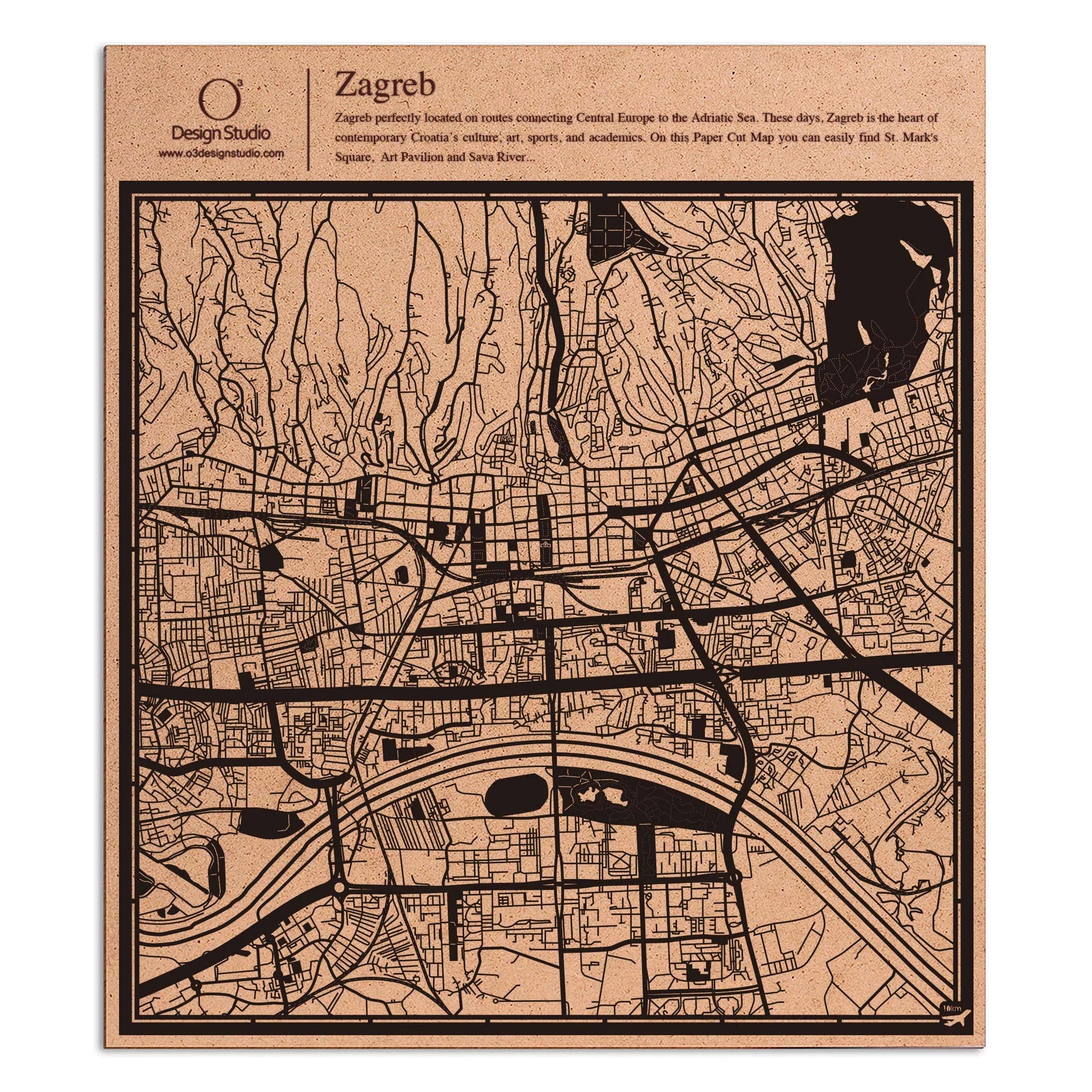 o3designstudio paper cut map Zagreb Black map art MU3062B