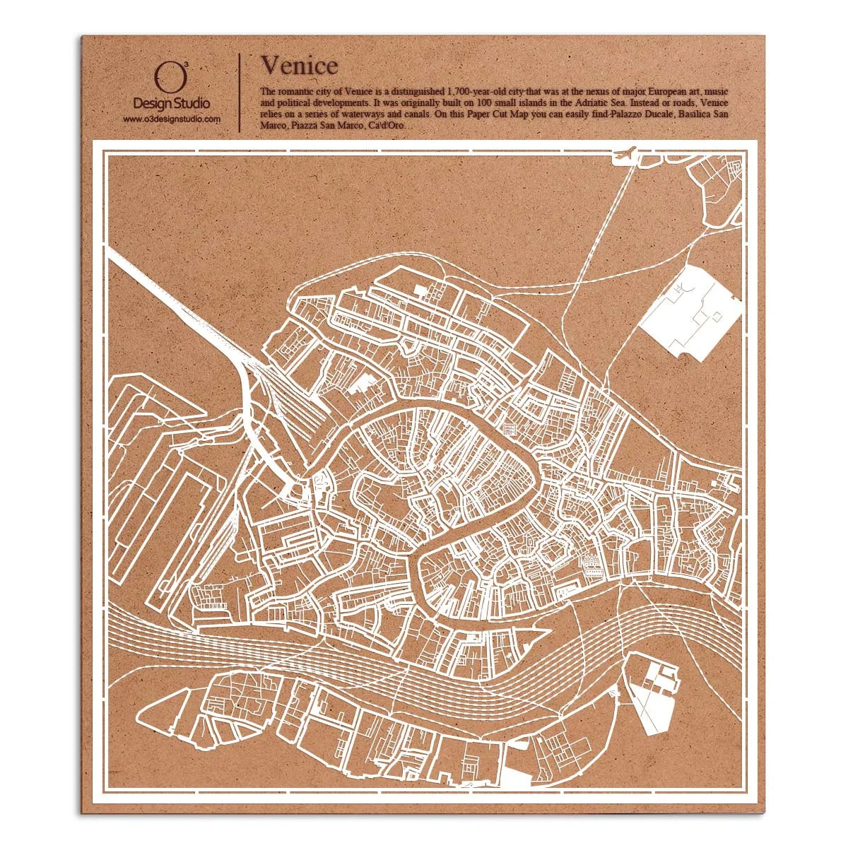 o3designstudio paper cut map Venice White map art MU3033W