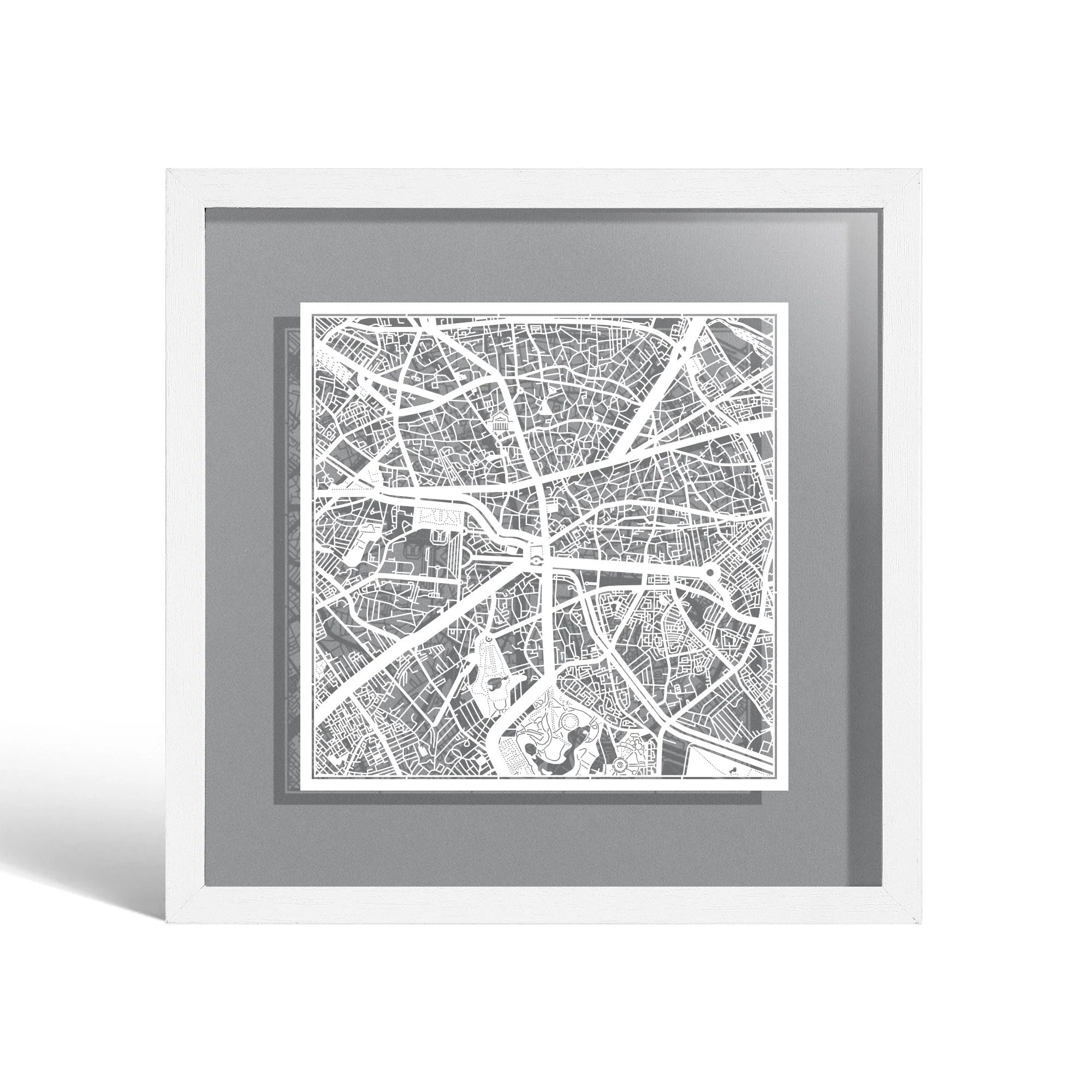 o3designstudio Bucharest Paper cut map framed 9 inch White map White frame map art 22MF3038WW