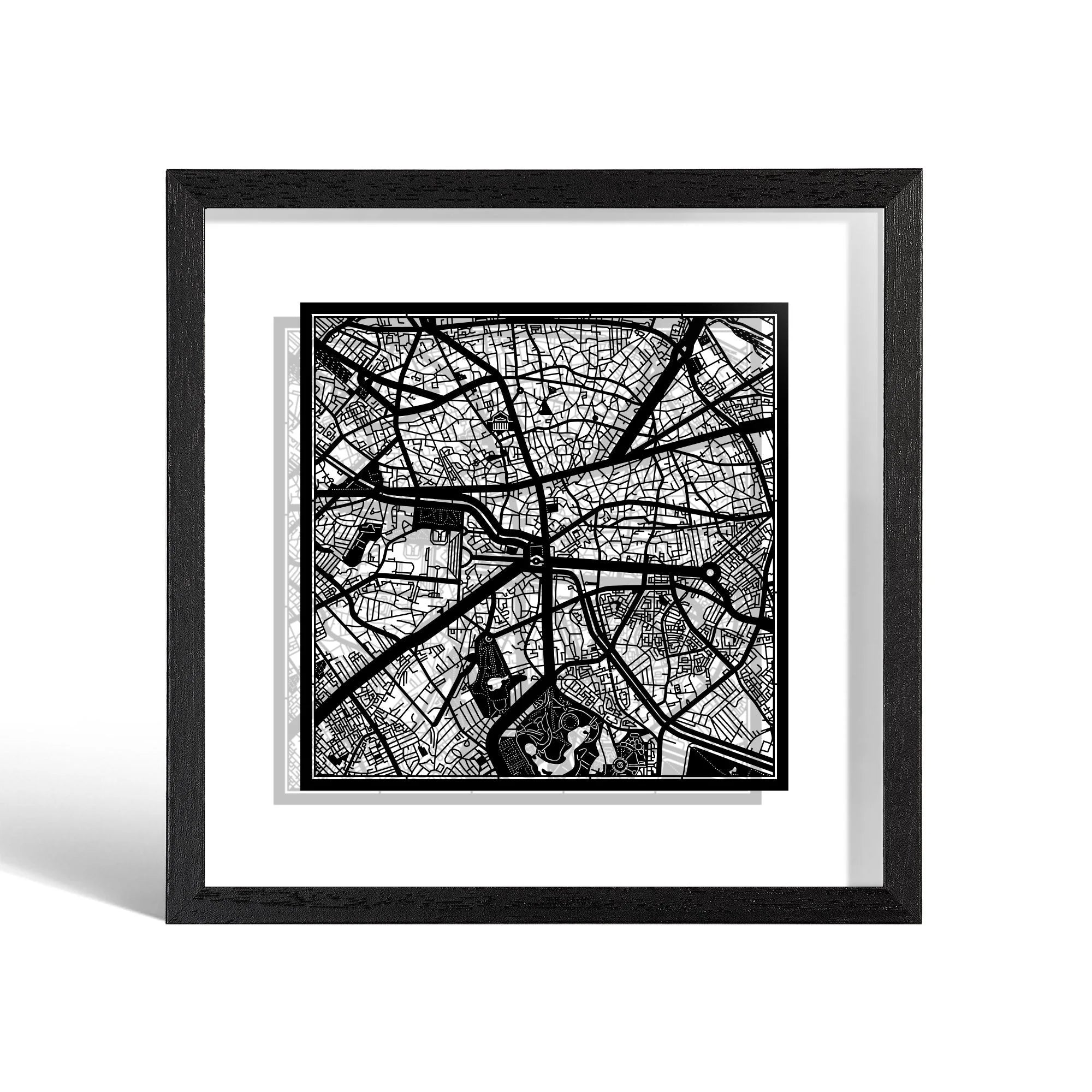 o3designstudio Bucharest Paper cut map framed 9 inch Black map Black frame map art 22MF3038BB