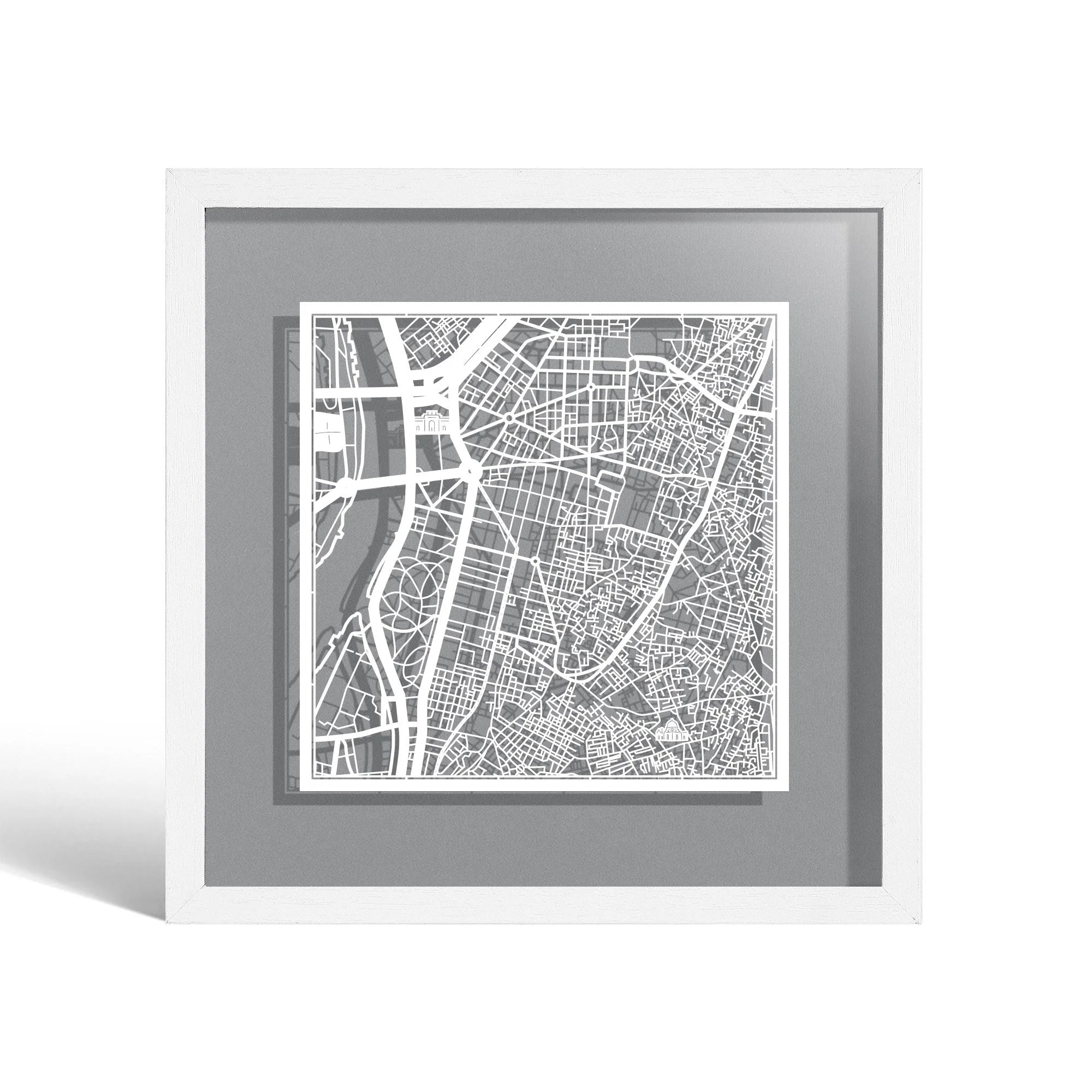 o3designstudio Cairo Paper cut map framed 9 inch White map White frame map art 22MF4005WW