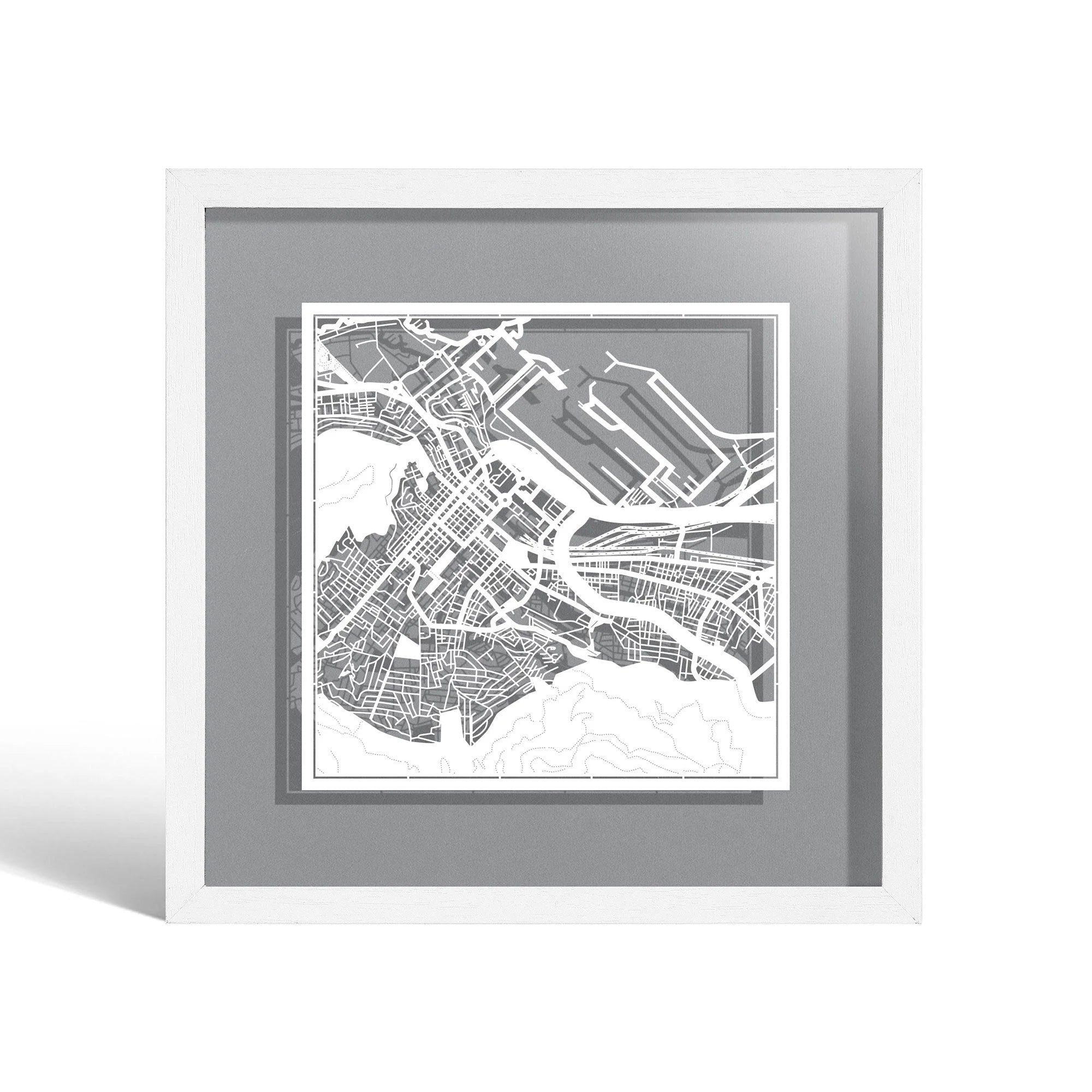 o3designstudio Cape Town Paper cut map framed 9 inch White map White frame map art 22MF4001WW