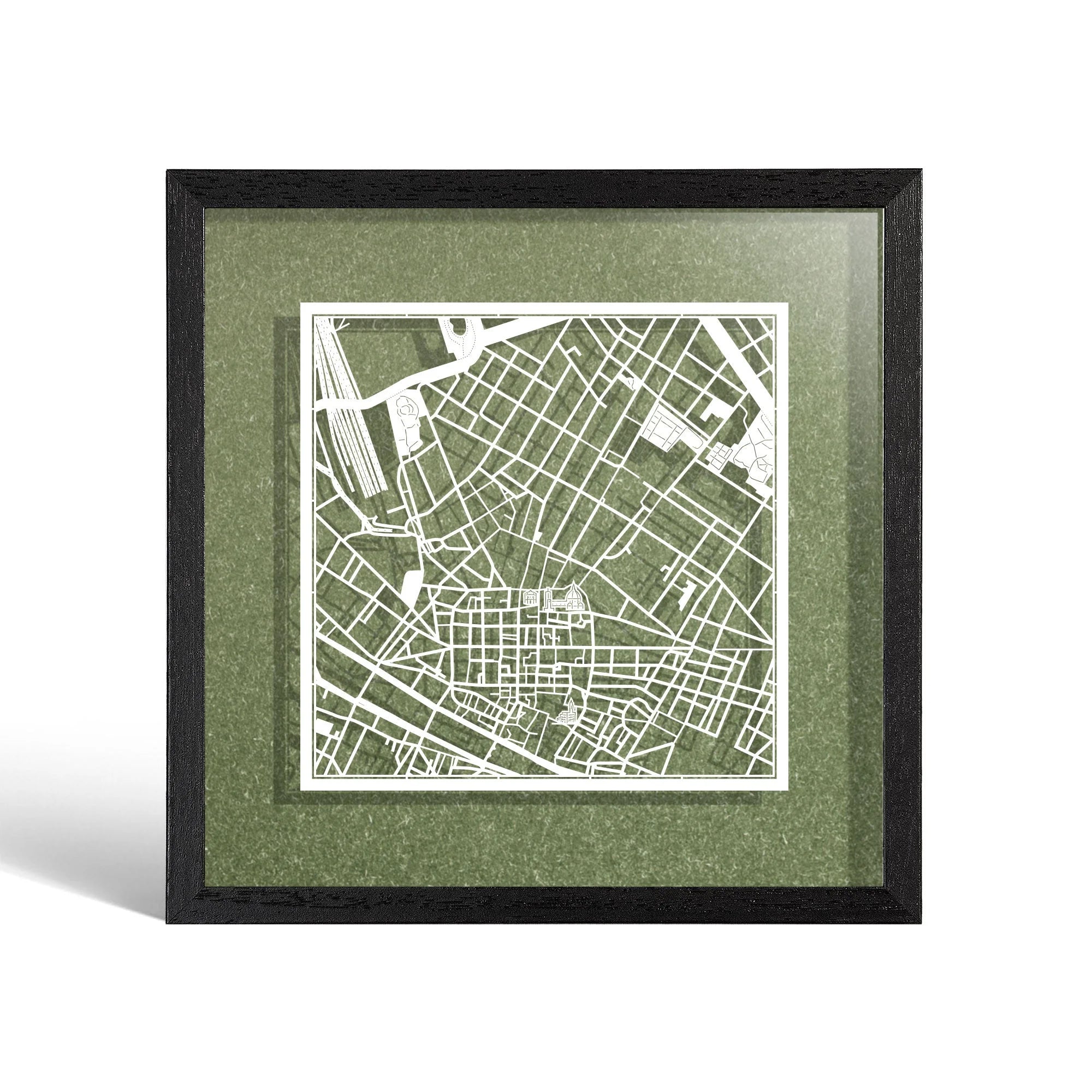 o3designstudio Firenze Paper cut map framed 9 inch White map Black frame map art 22MF3040BW