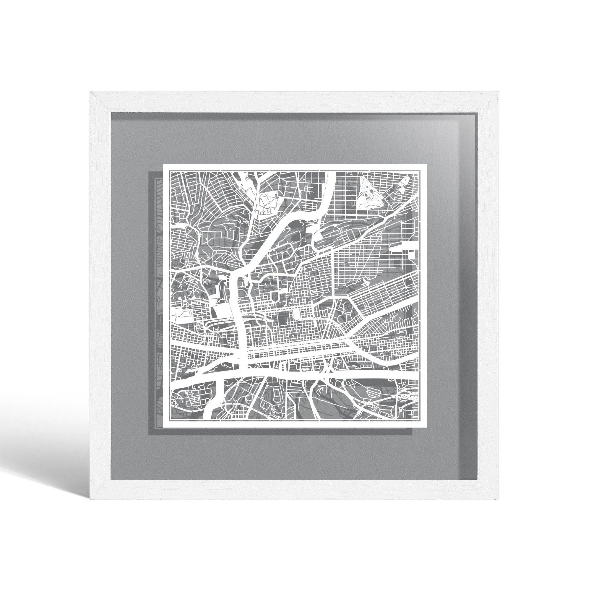 o3designstudio Johannesburg Paper cut map framed 9 inch White map White frame map art 22MF4006WW