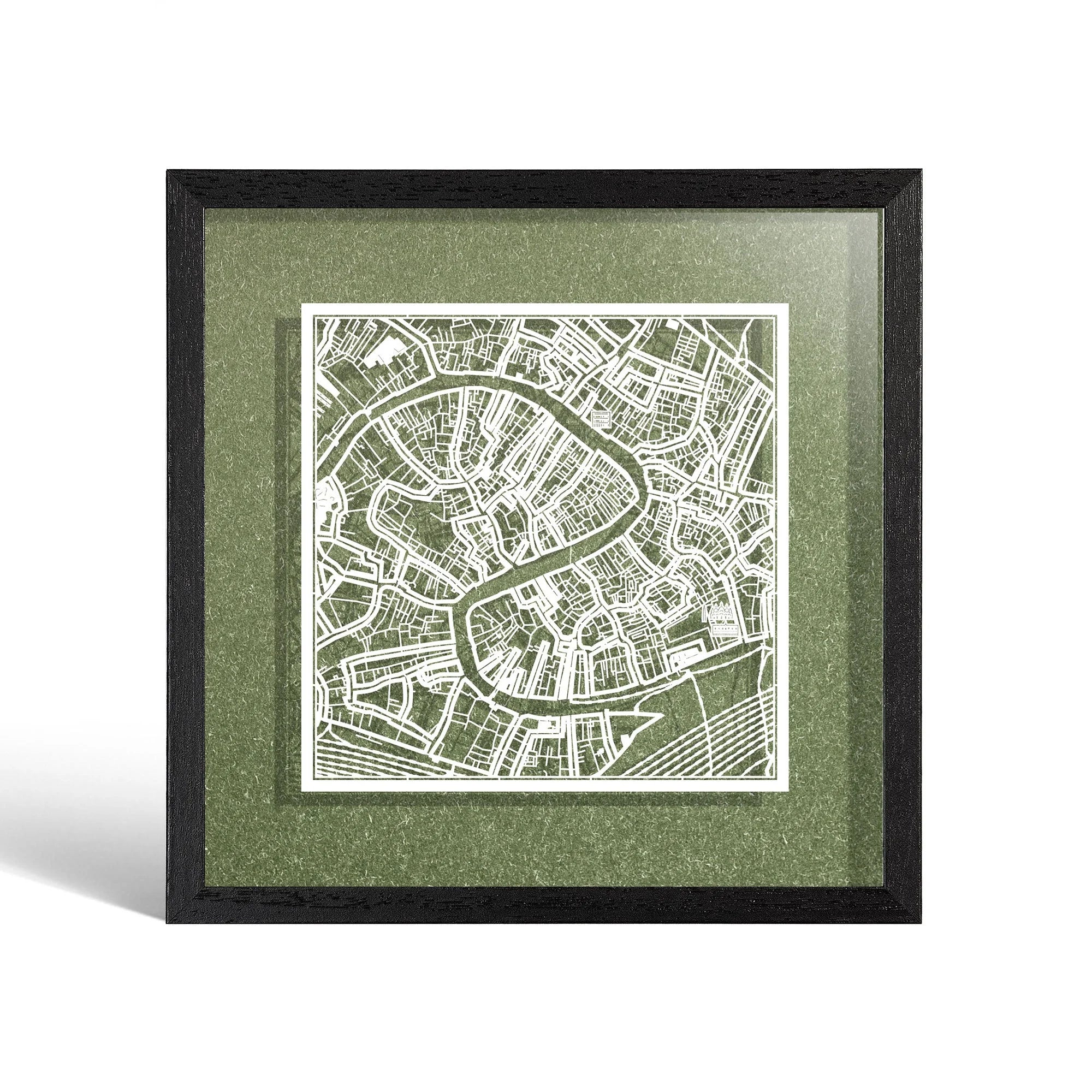 o3designstudio Venice Paper cut map framed 9 inch White map Black frame map art 22MF3033BW