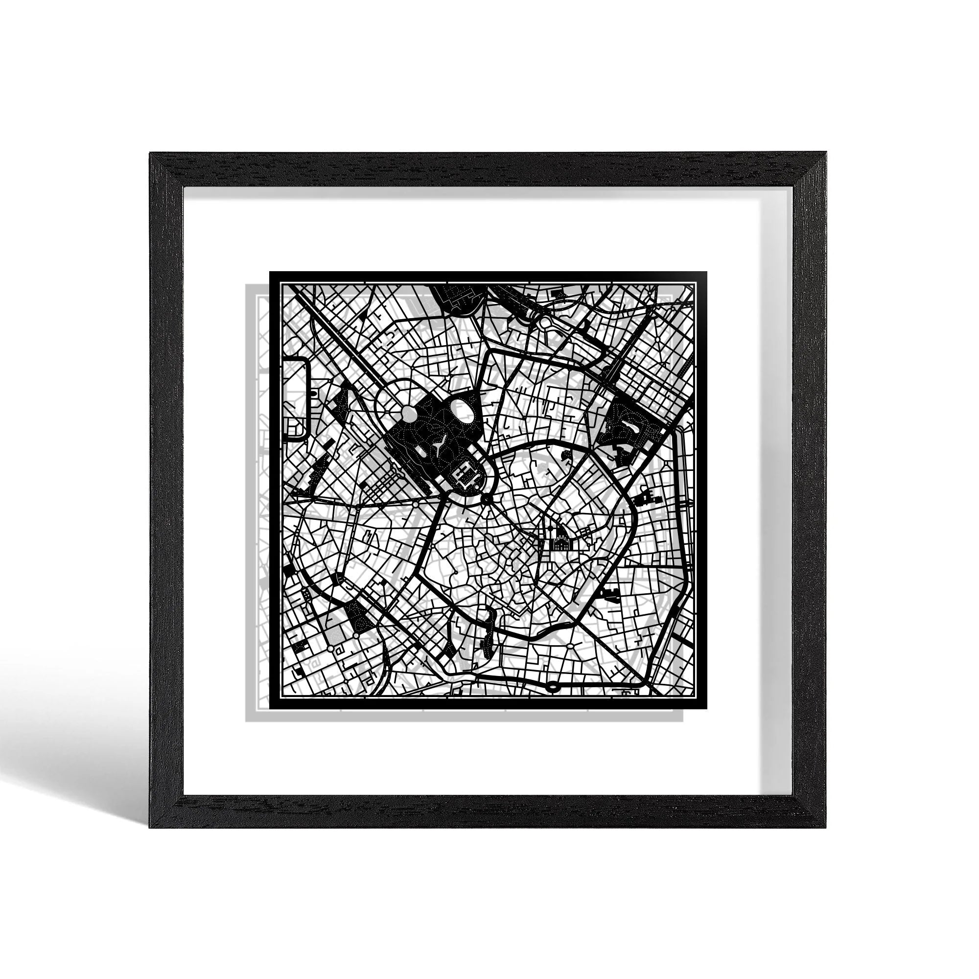 o3designstudio Milan Paper cut map framed 9 inch Black map Black frame map art 22MF3009BB