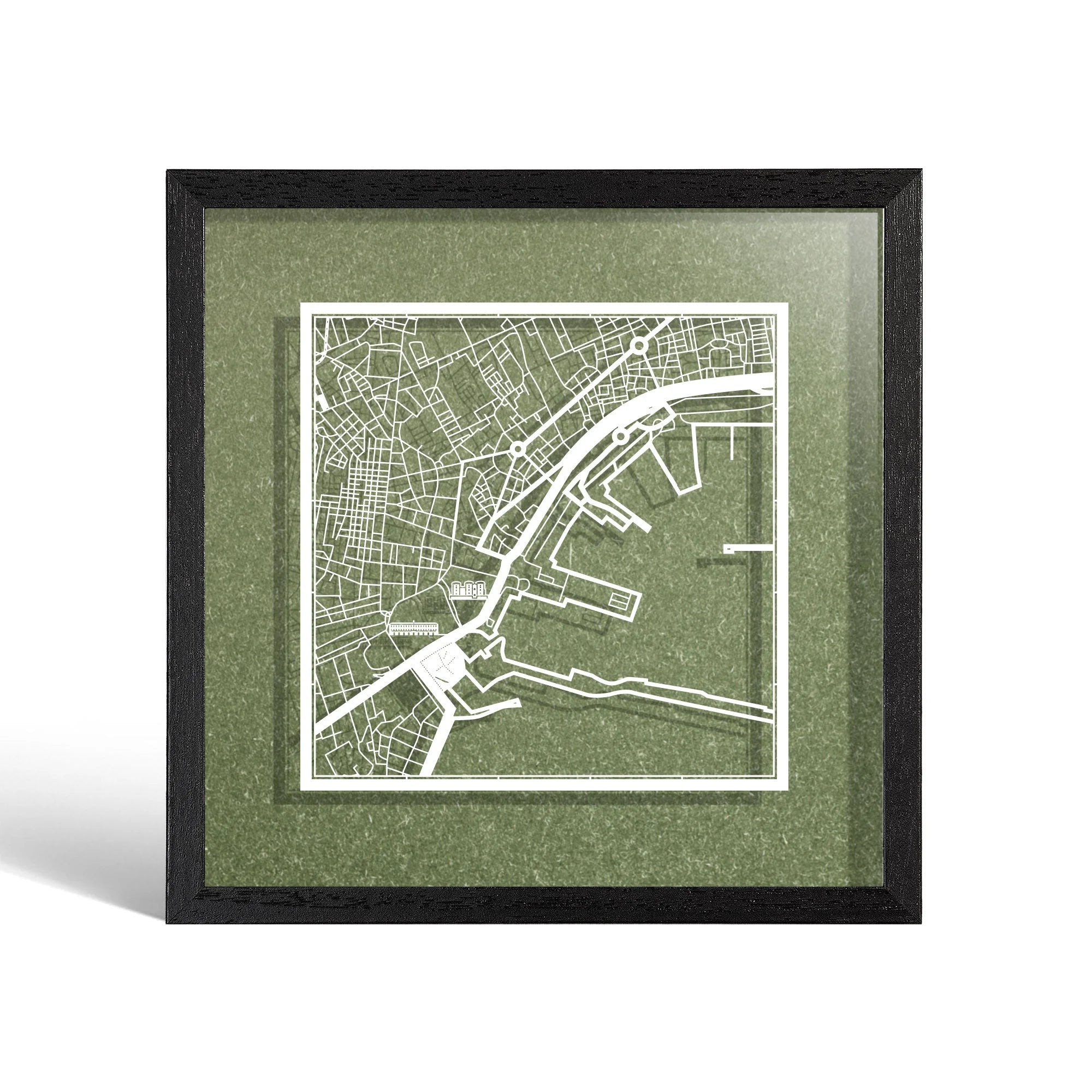o3designstudio Naples Paper cut map framed 9 inch White map Black frame map art 22MF3055BW