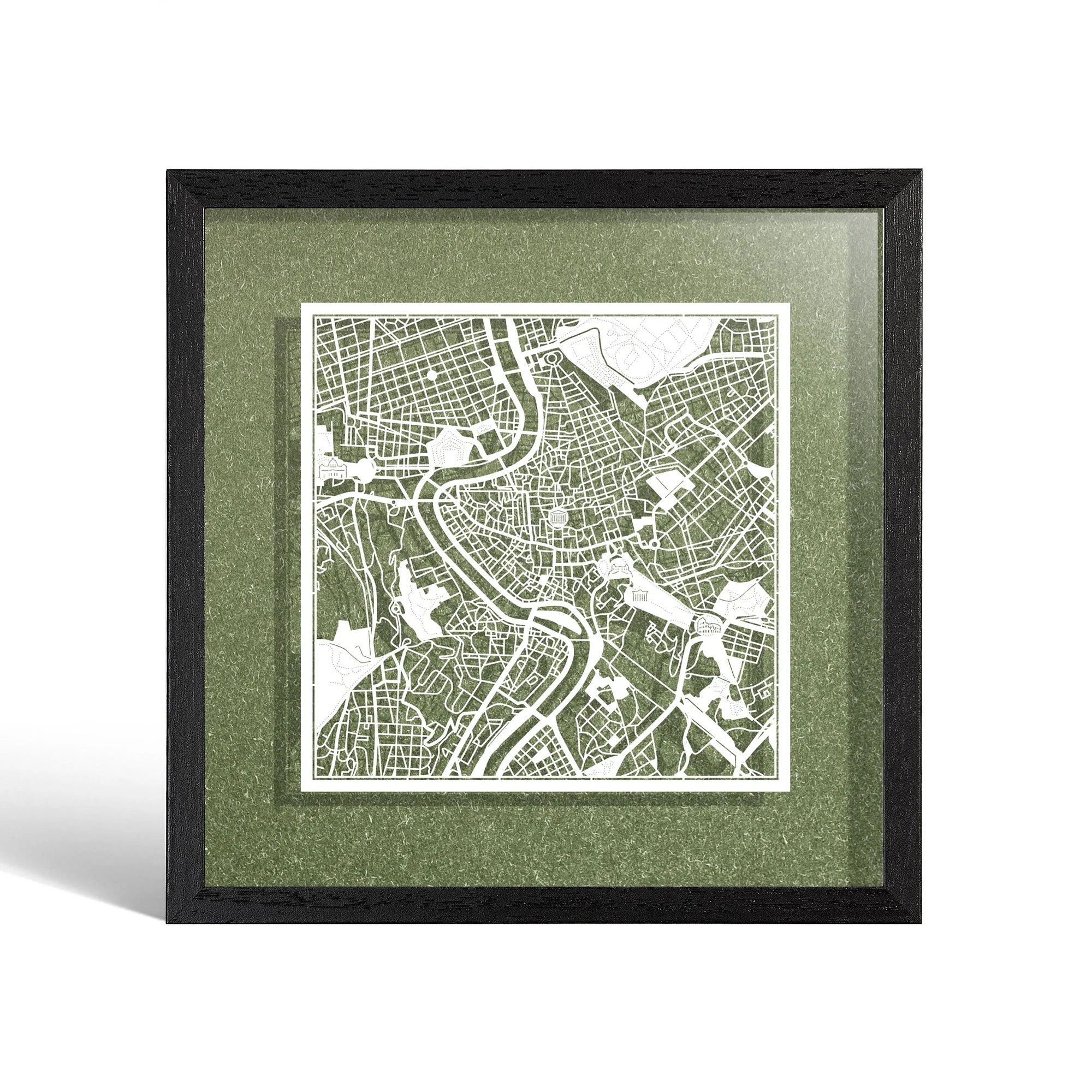 o3designstudio Rome Paper cut map framed 9 inch White map Black frame map art 22MF3007BW