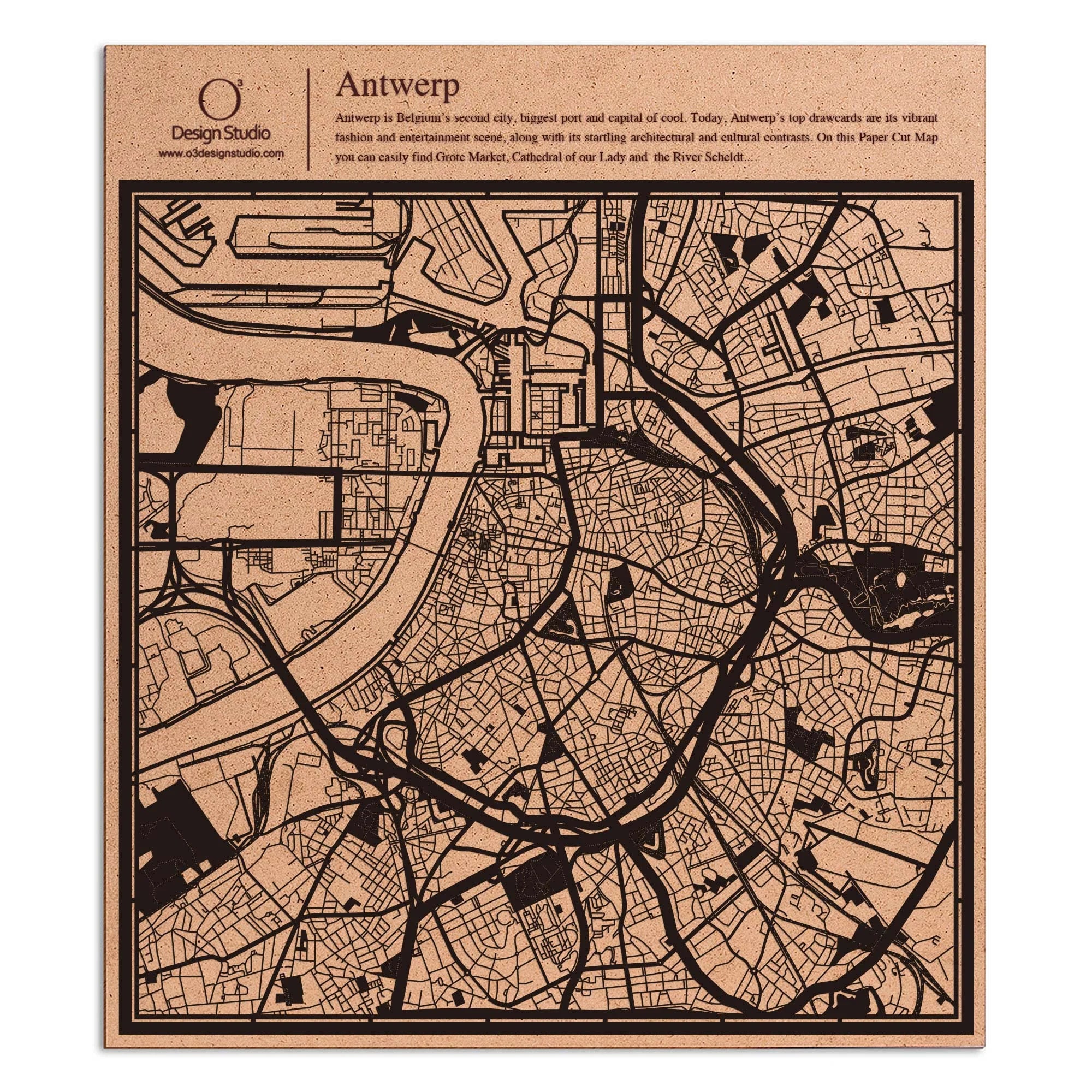 o3designstudio paper cut map Antwerp Black map art MU3056B