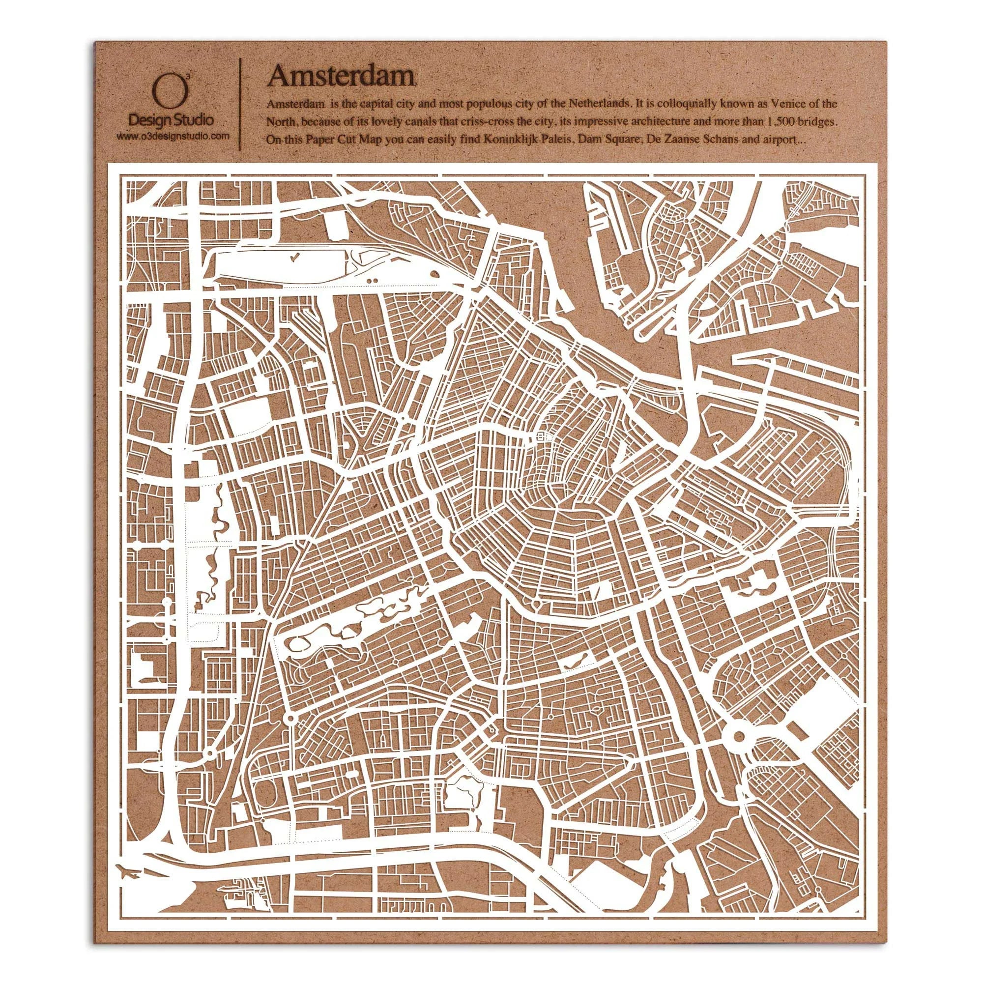 o3designstudio paper cut map Amsterdam White map art MU3004W