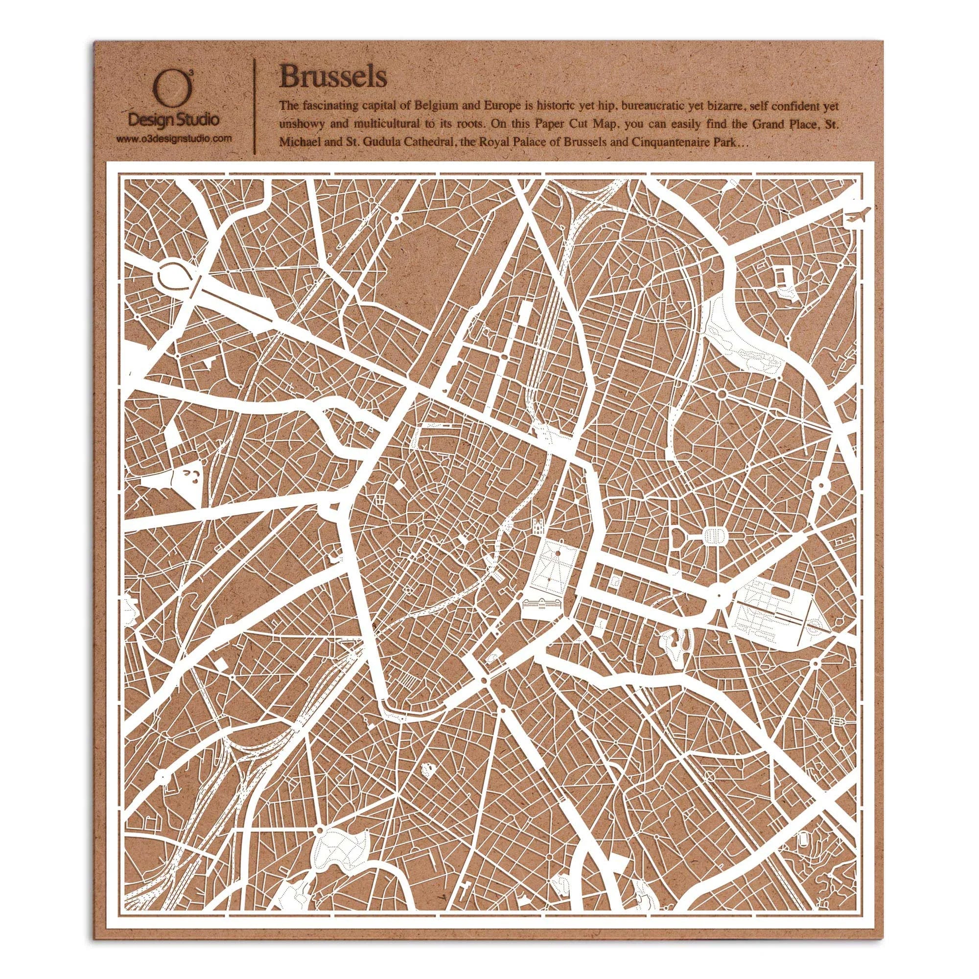 o3designstudio paper cut map Brussels White map art MU3012W