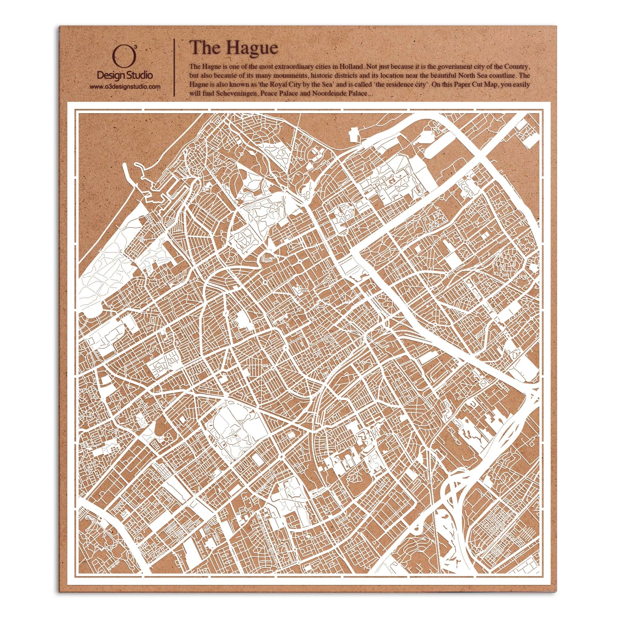 o3designstudio paper cut map The Hague White map art MU3039W