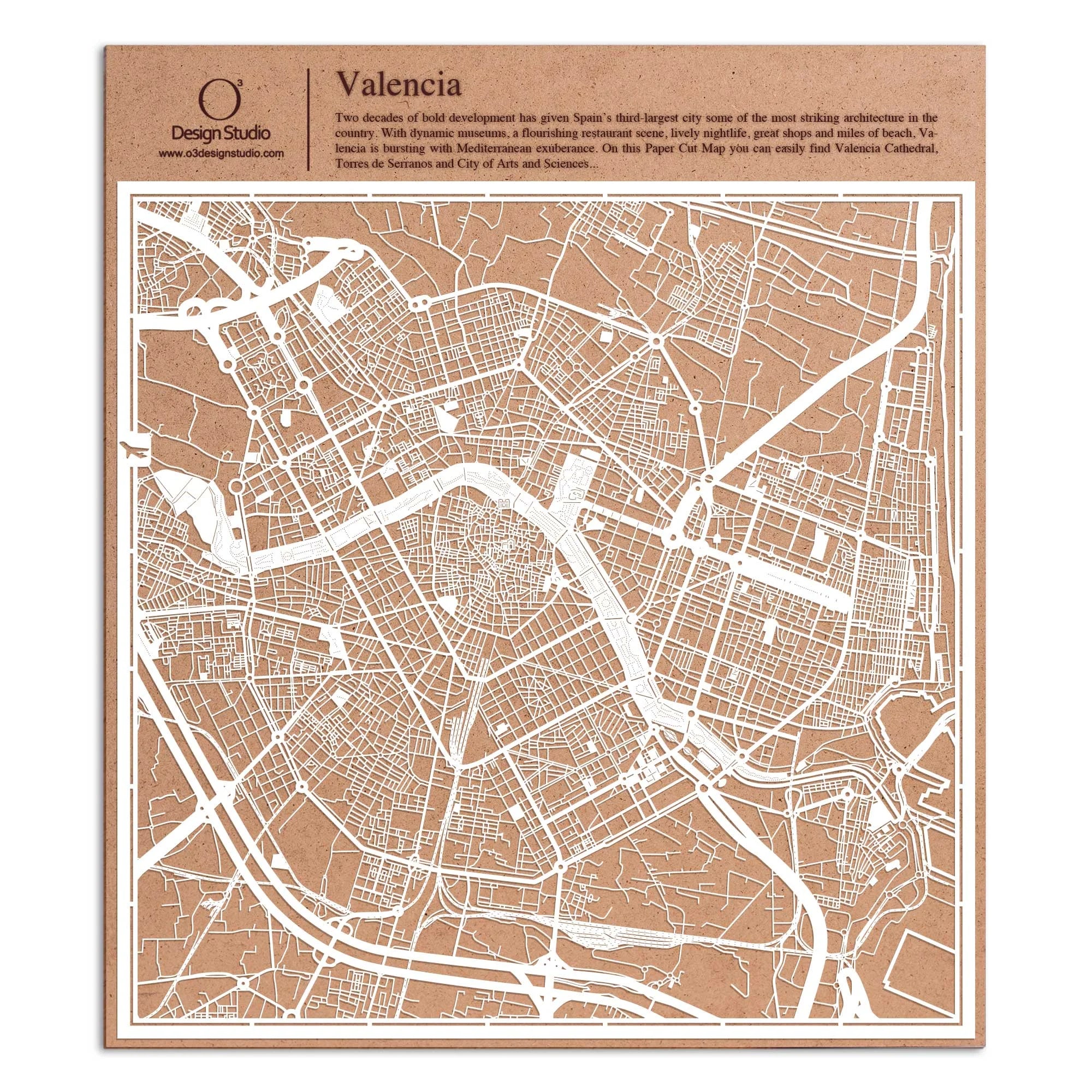 o3designstudio paper cut map Valencia White map art MU3035W