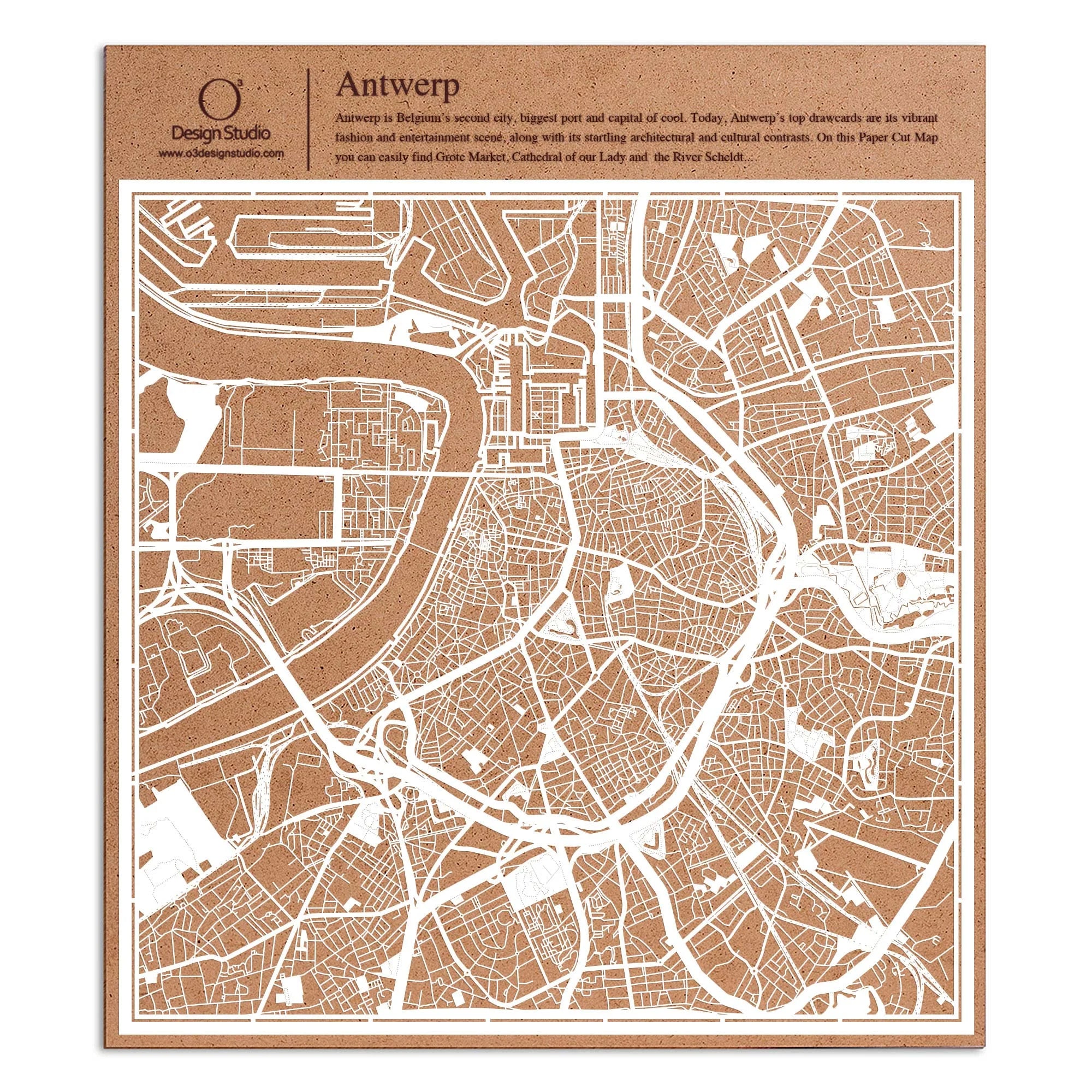 o3designstudio paper cut map Antwerp White map art MU3056W