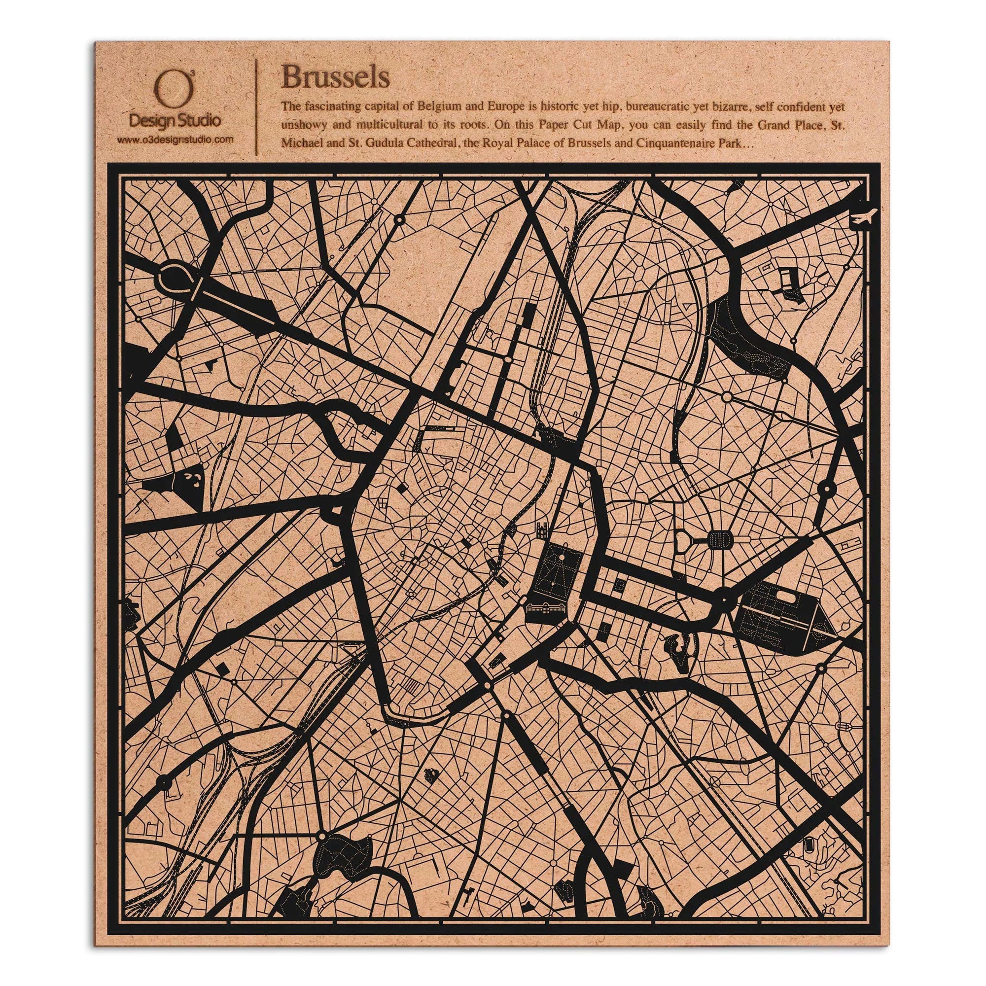 o3designstudio paper cut map Brussels Black map art MU3012B