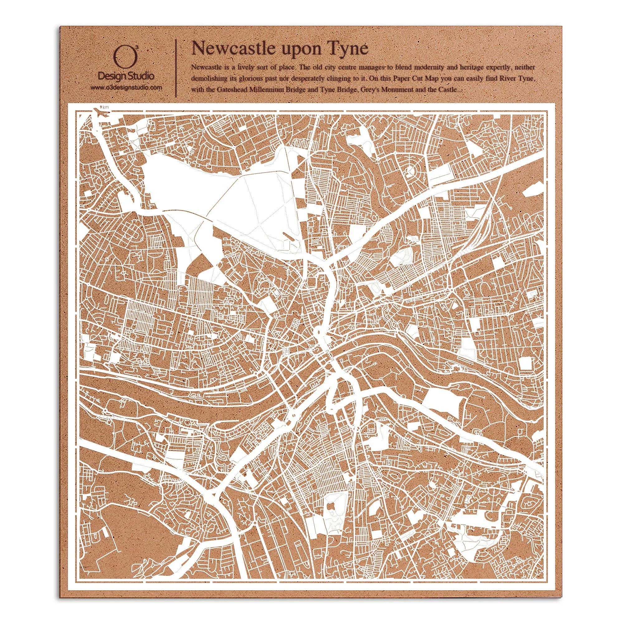 o3designstudio paper cut map Newcastle upon Tyne White map art MU3060W