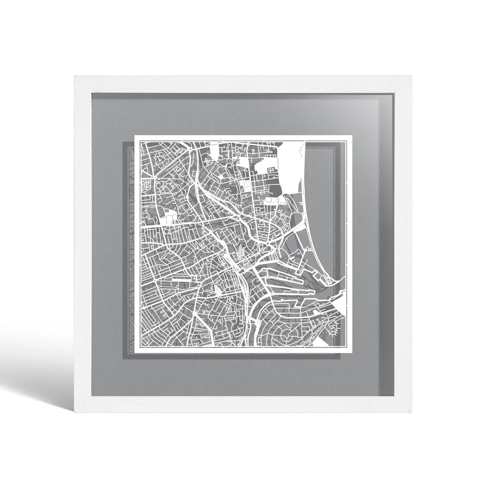 o3designstudio Aberdeen Paper cut map framed 9 inch White map White frame map art 22MF3061WW