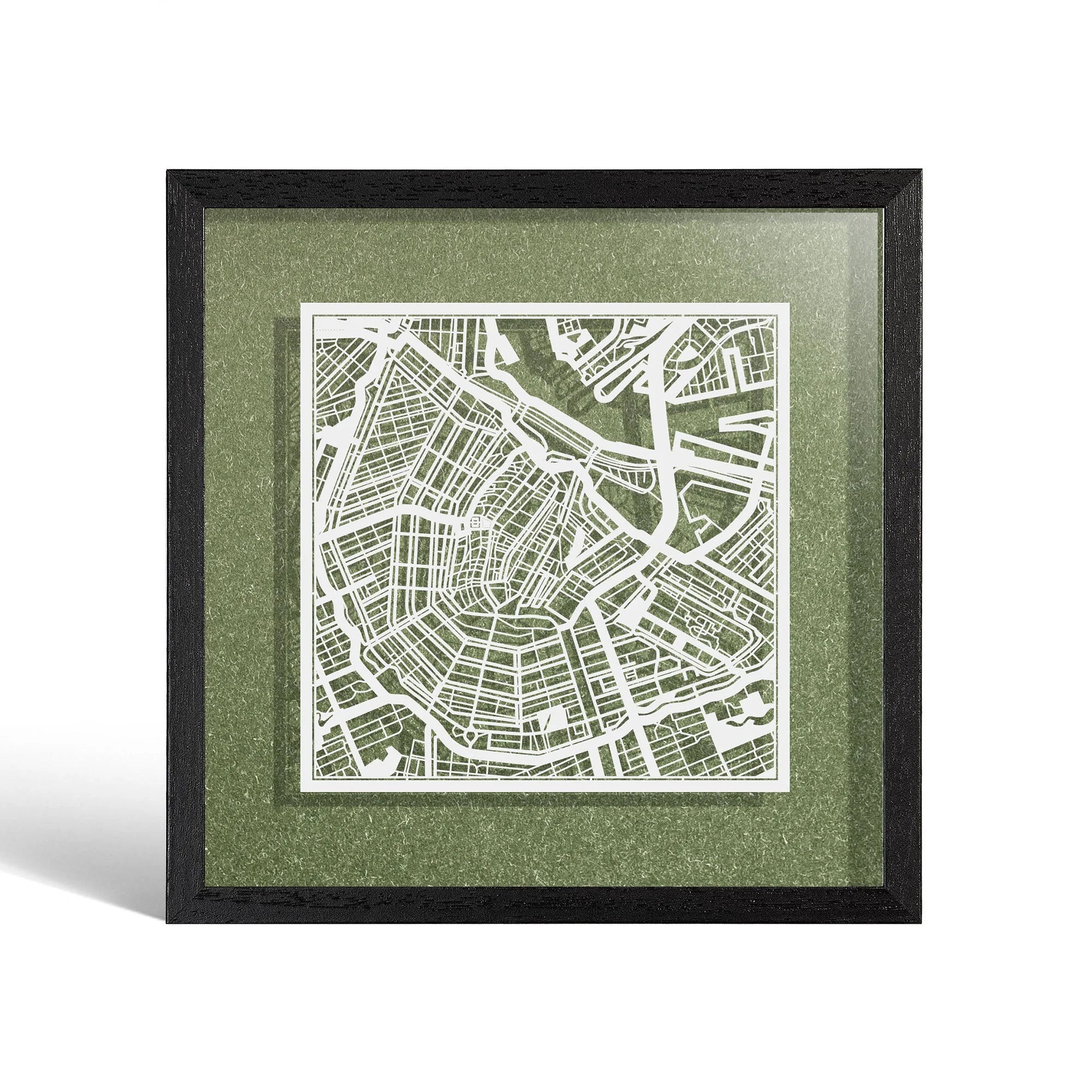 o3designstudio Amsterdam Paper cut map framed 9 inch White map Black frame map art 22MF3004BW