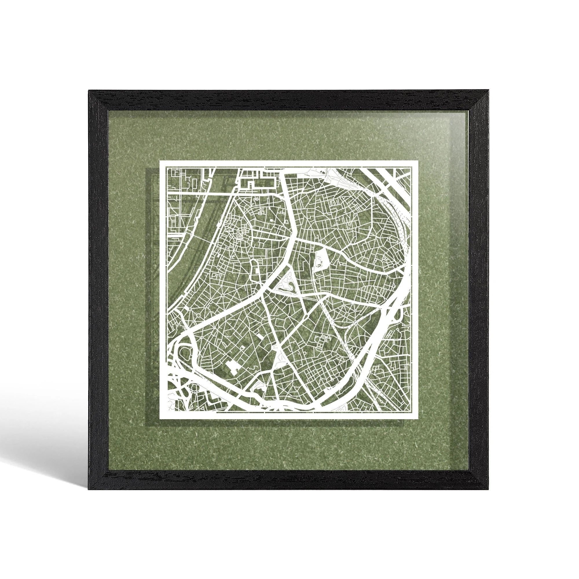 o3designstudio Antwerp Paper cut map framed 9 inch White map Black frame map art 22MF3056BW