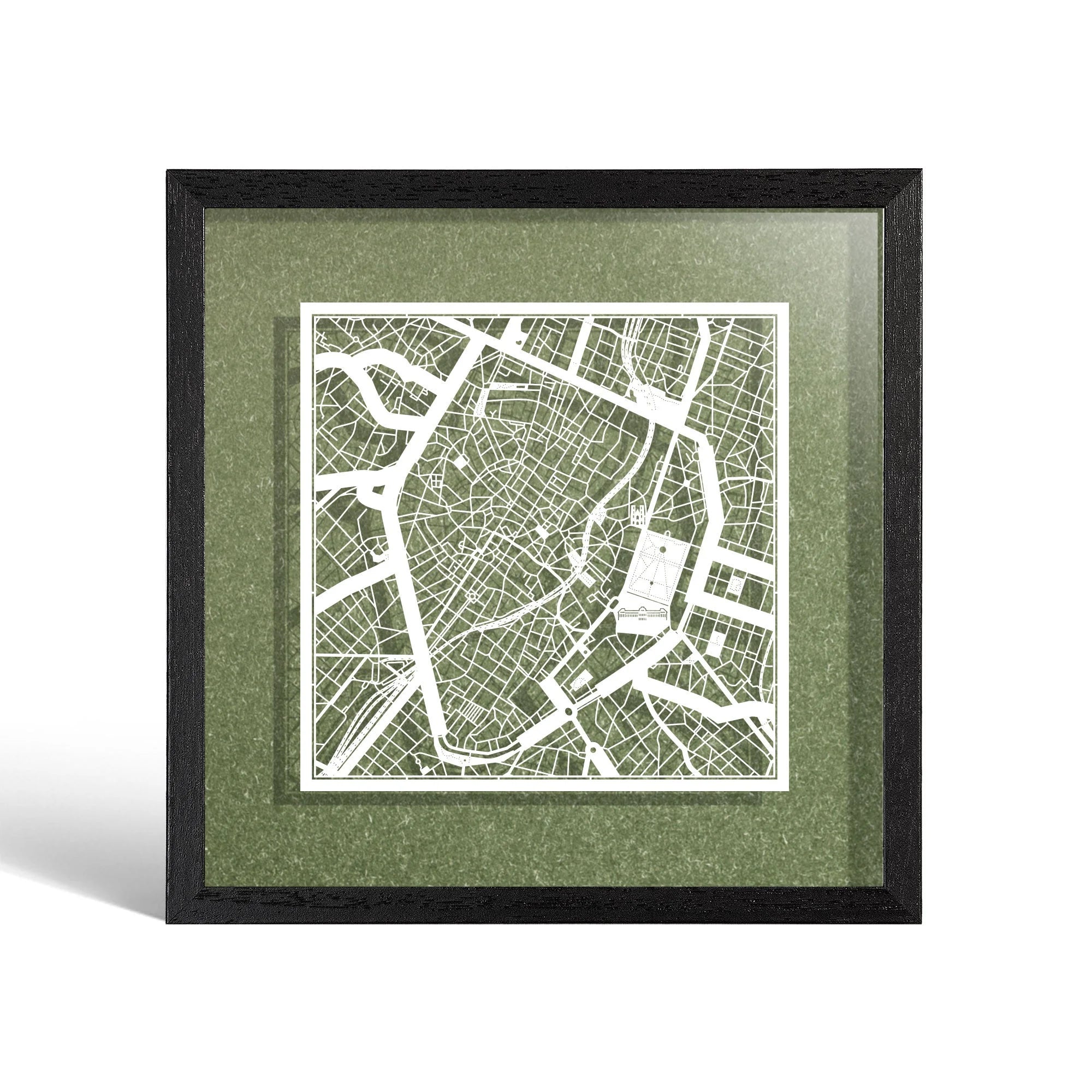 o3designstudio Brussels Paper cut map framed 9 inch White map Black frame map art 22MF3012BW
