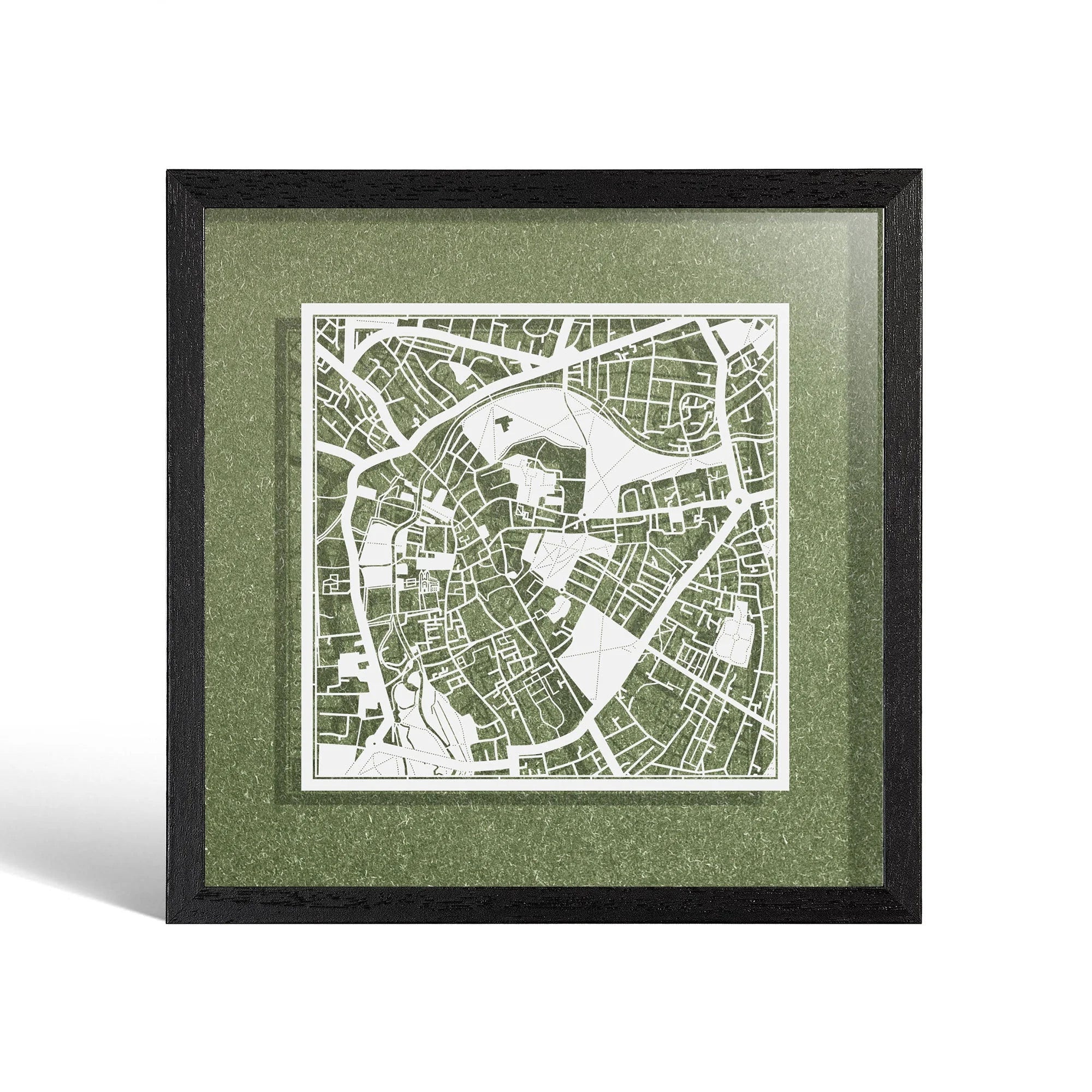 o3designstudio Cambridge Paper cut map framed 9 inch White map Black frame map art 22MF3024BW