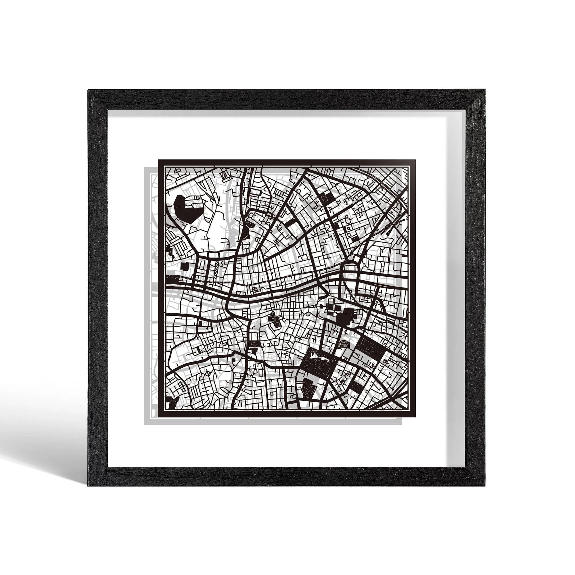 o3designstudio Dublin Paper cut map framed 9 inch Black map Black frame map art 22MF3025BB