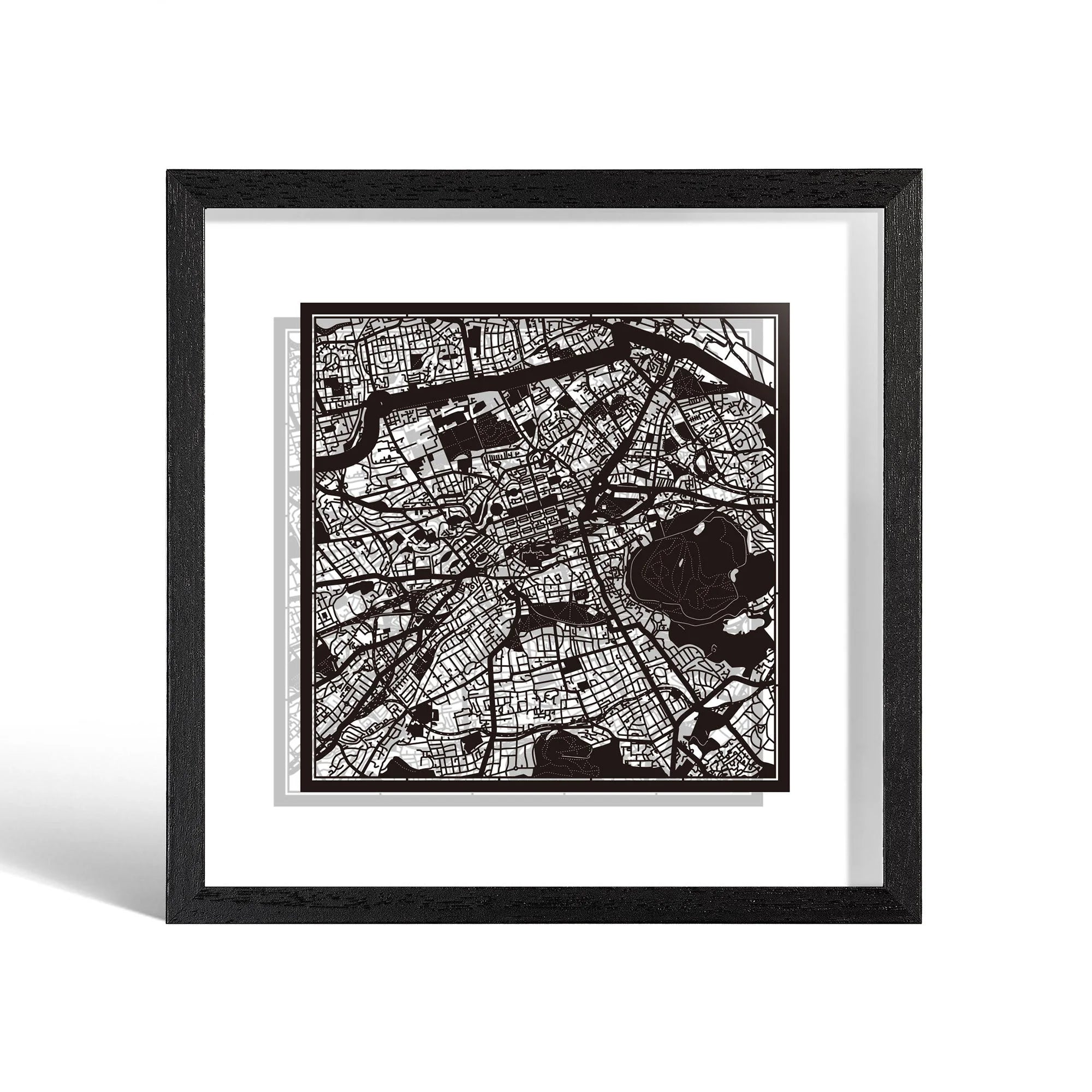 o3designstudio Edinburgh Paper cut map framed 9 inch Black map Black frame map art 22MF3019BB