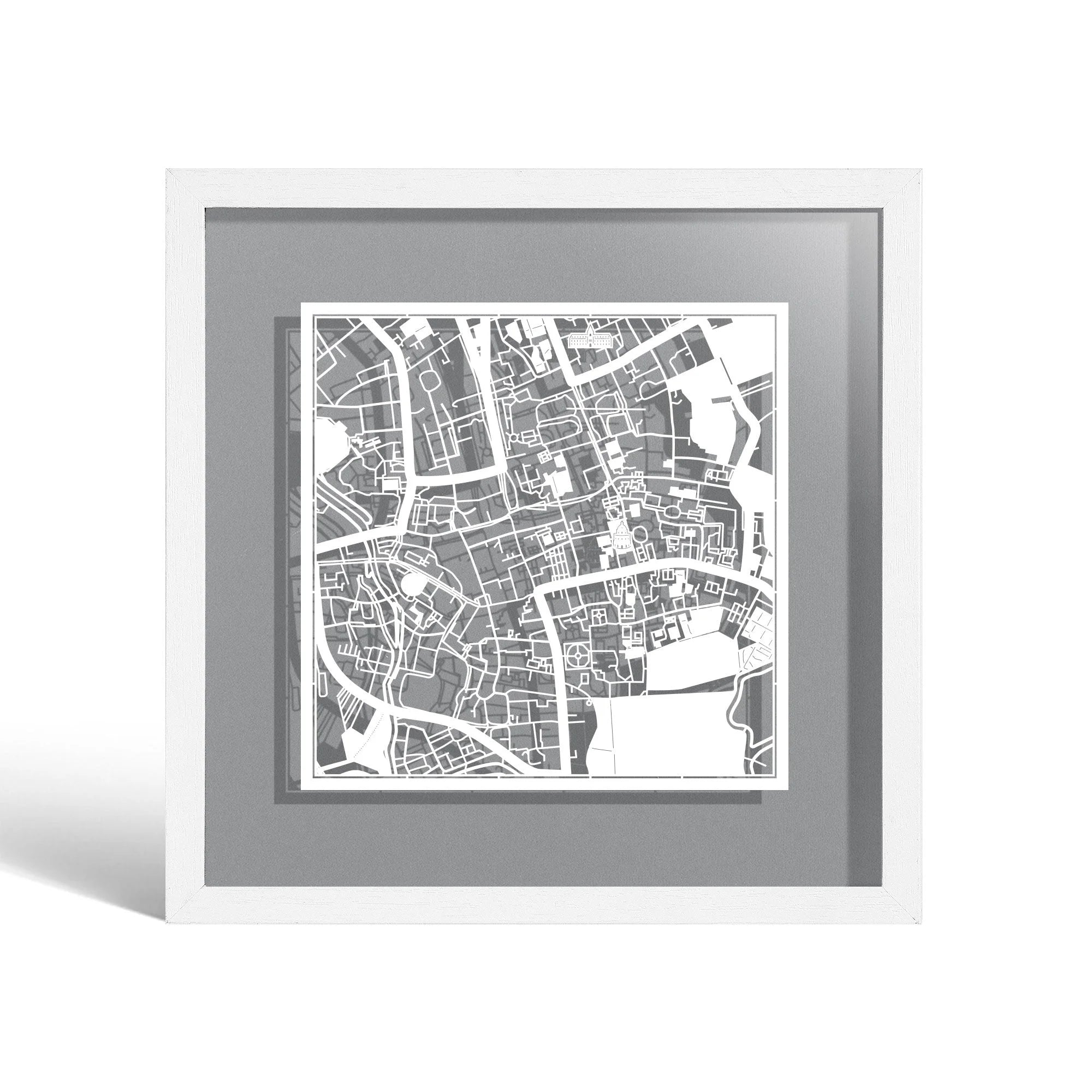 o3designstudio Oxford, England Paper cut map framed 9 inch White map White frame map art 22MF3034WW