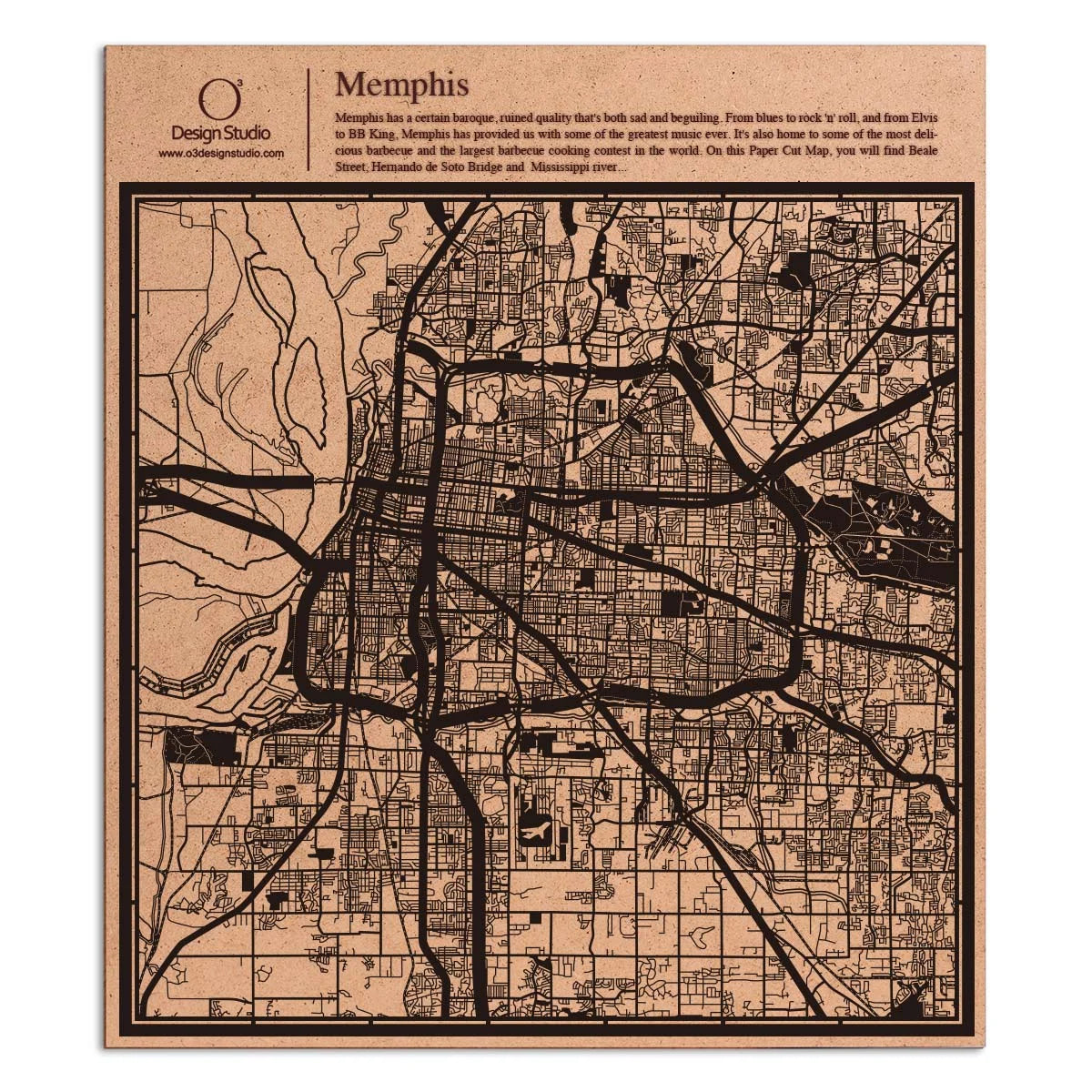 o3designstudio paper cut map Memphis TN Black map art MU2042B