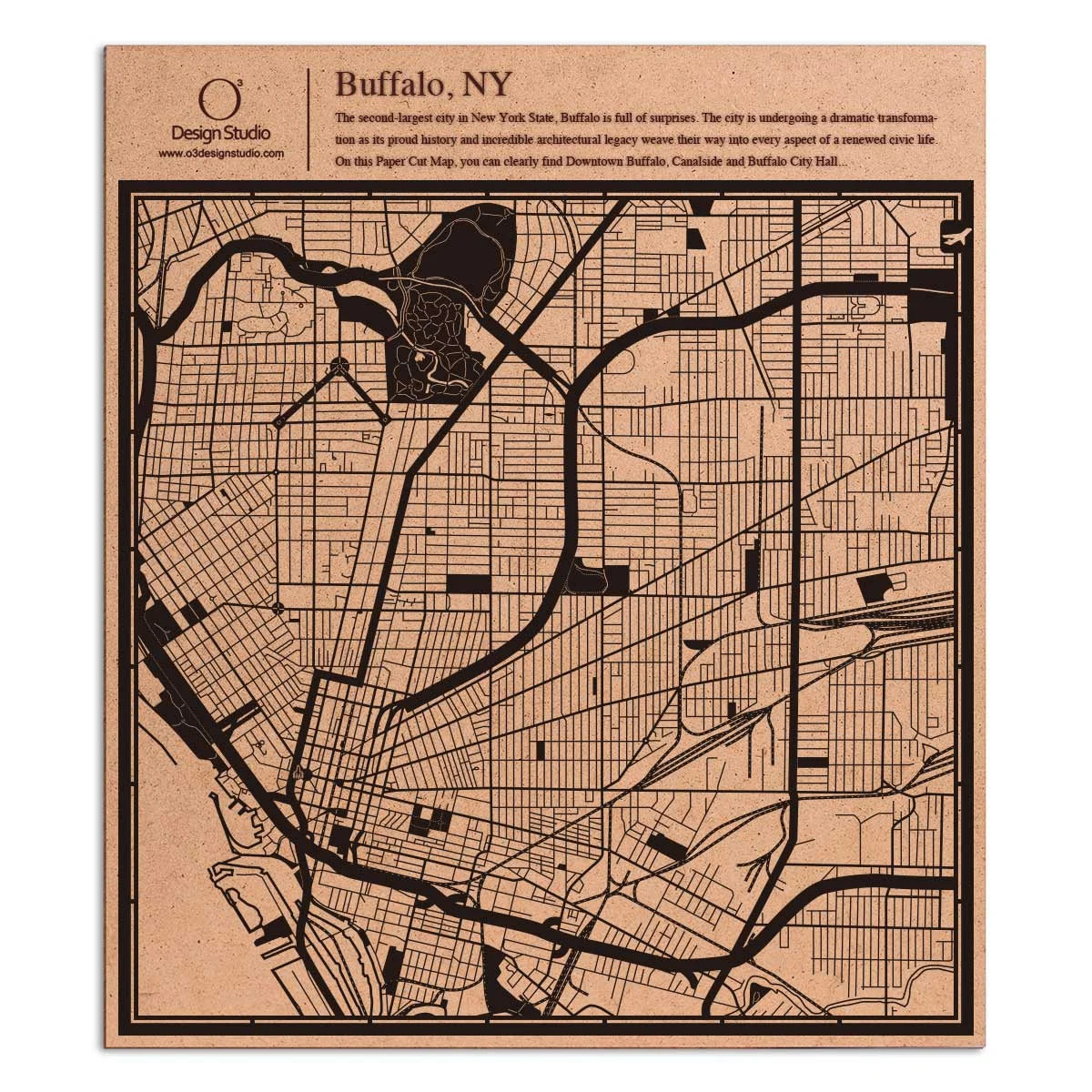 o3designstudio paper cut map Buffalo NY Black map art MU2038B